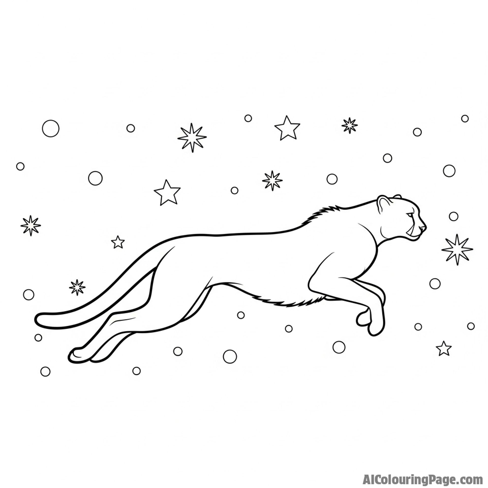 The stark silhouette of a cheetah against a star-dusted night sky.