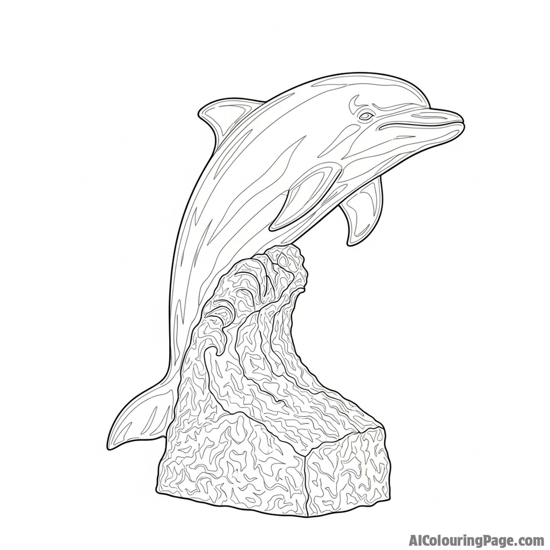 A powerful, dynamic sculpture of a leaping dolphin, crafted from a single block of stone.