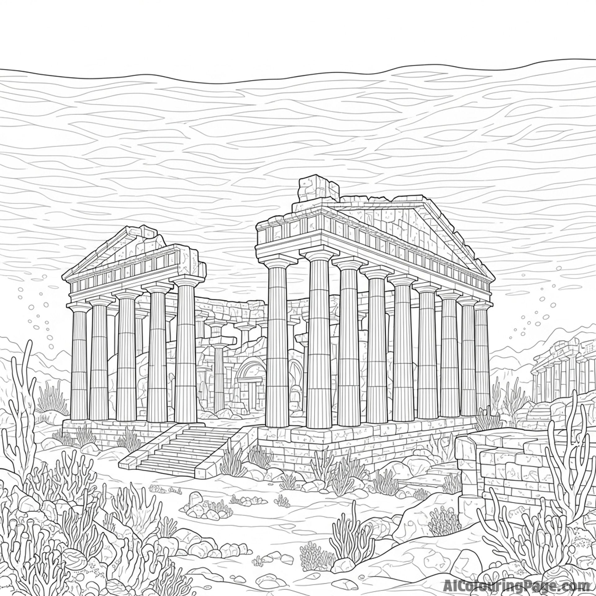 Ancient ruins submerged underwater.