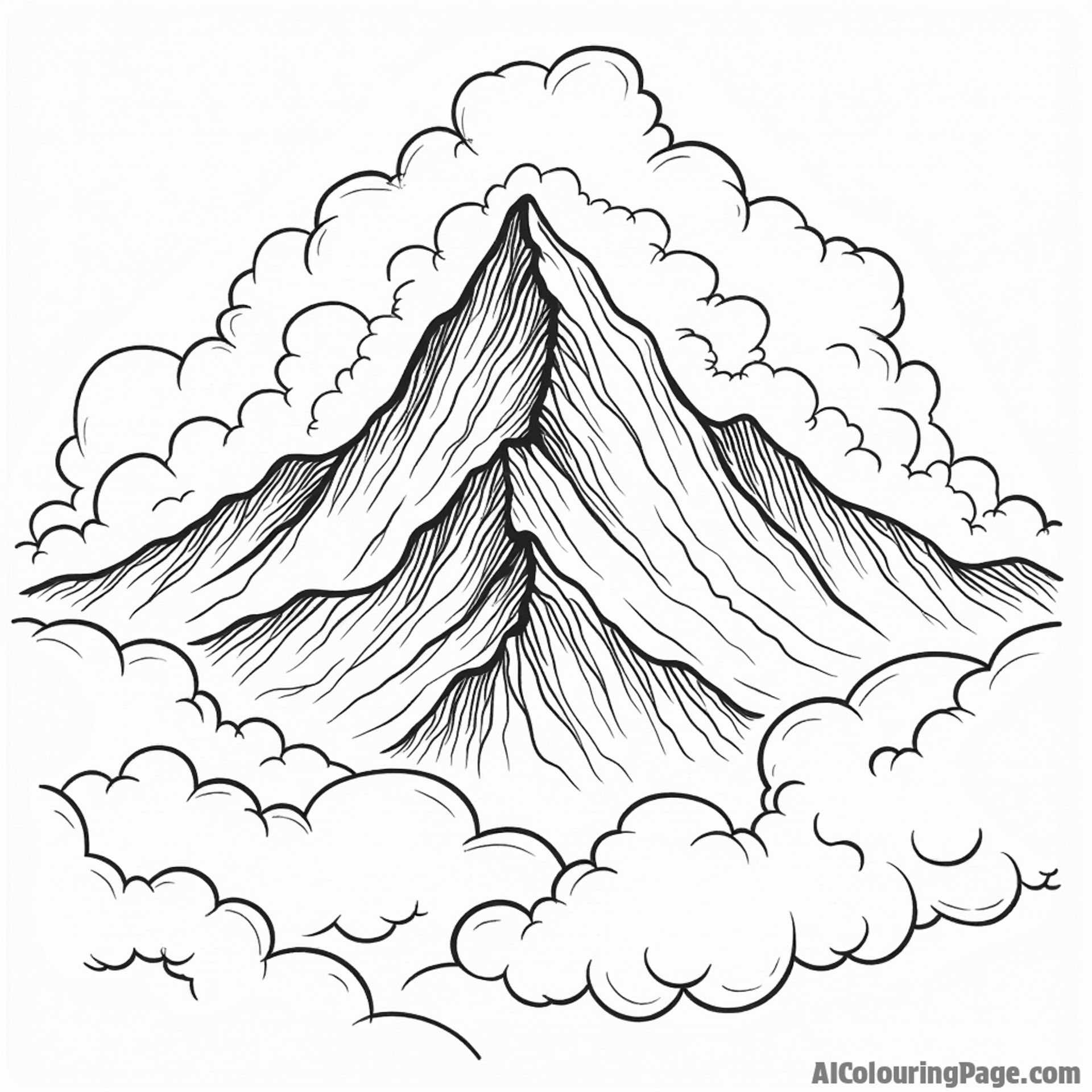 A mountain peak shrouded in thick clouds.