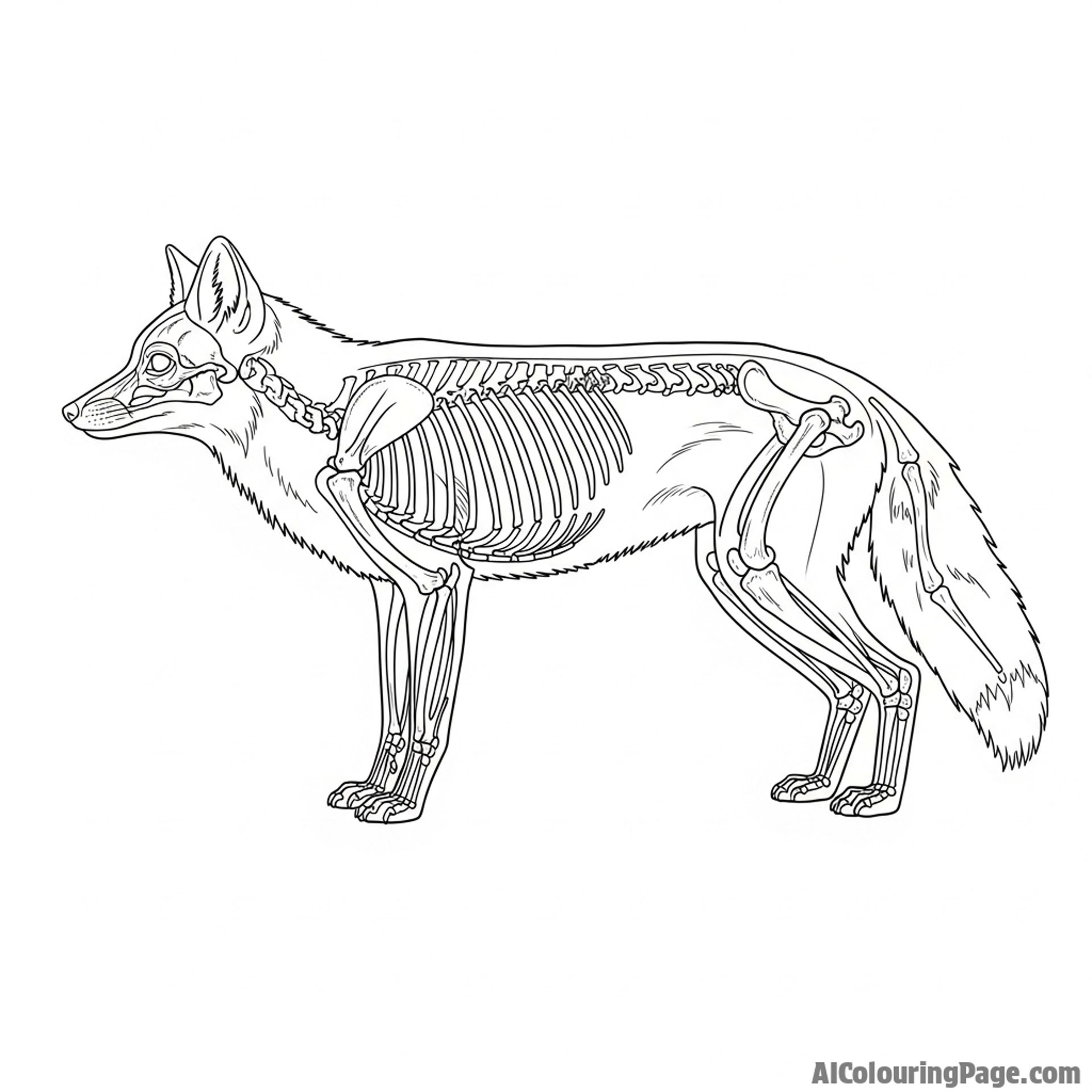 An anatomical study of a fox, detailed pencil sketch style on aged paper.