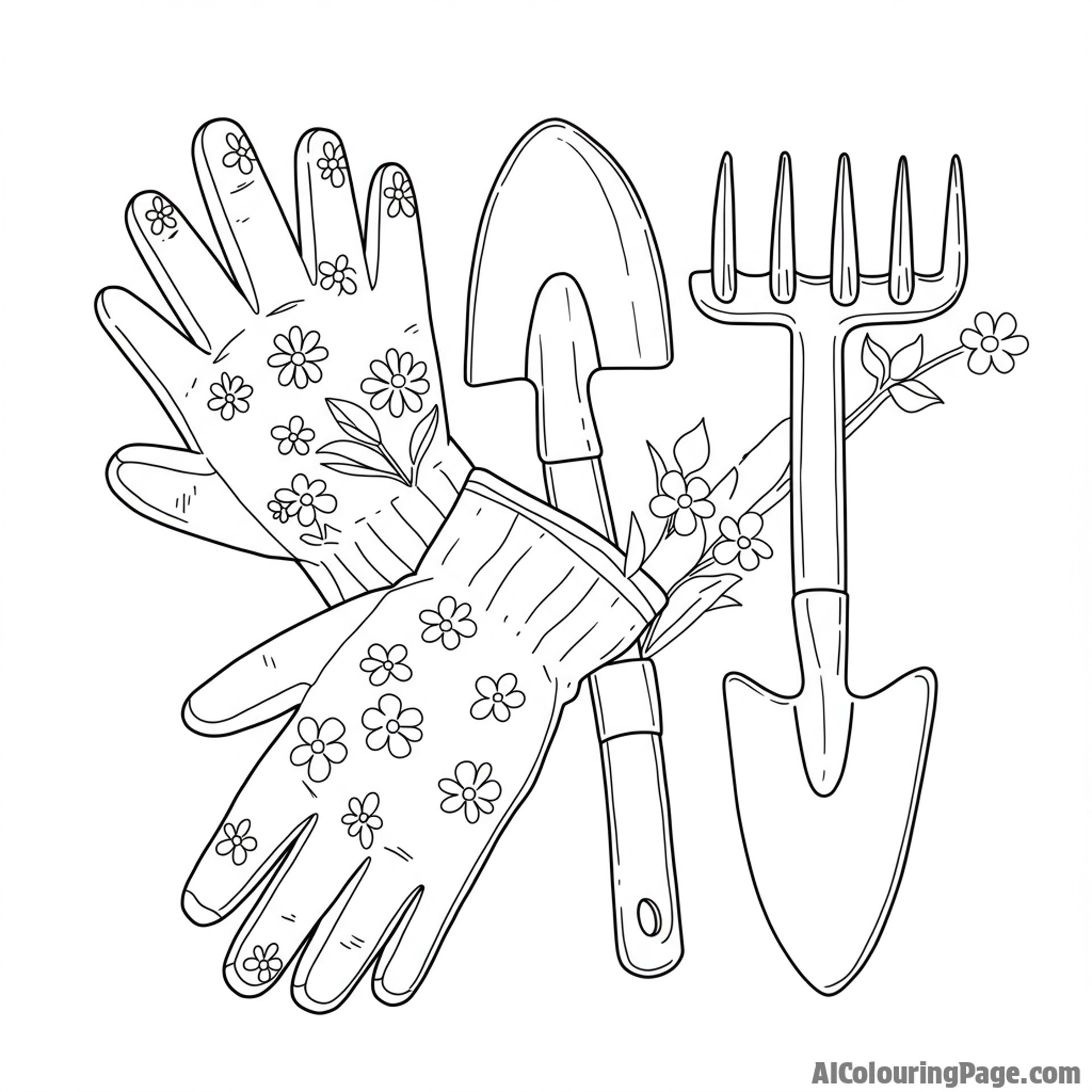 A pair of well-worn gardening gloves and tools, symbolizing a mother's hard work and dedication.