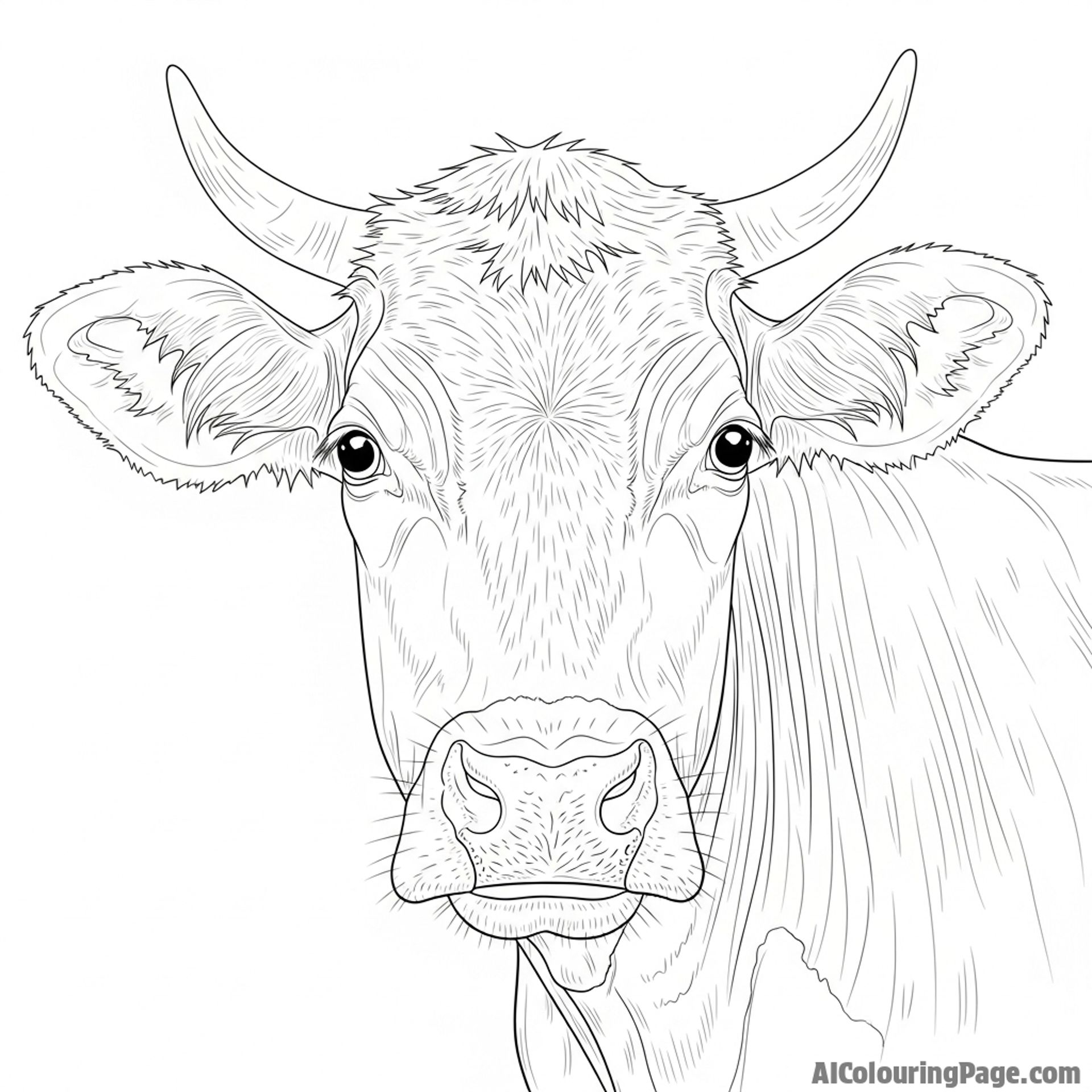 A portrait of a cow with large, soulful, inquisitive eyes, looking directly at the viewer.