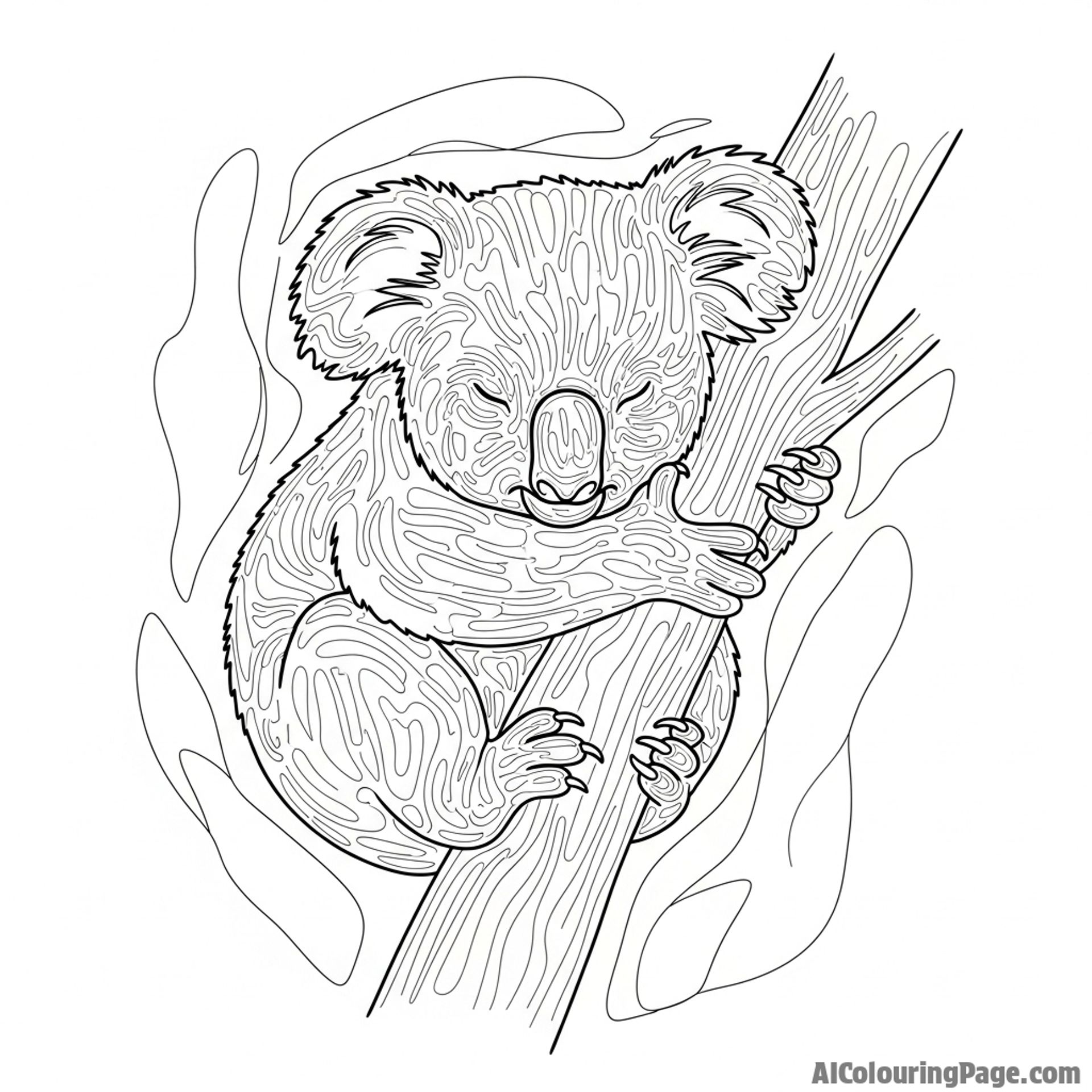 An abstract oil painting capturing the sleepy essence of a koala.