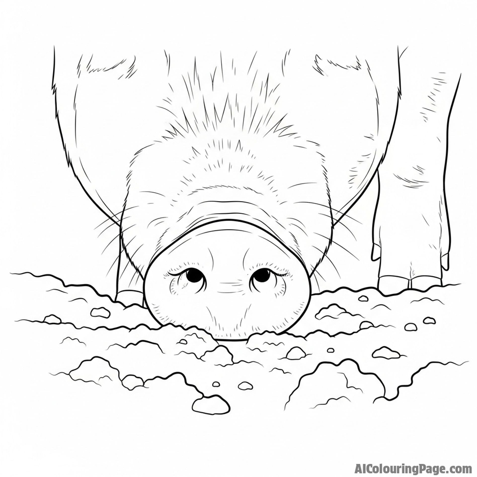 A close-up shot of a pig's wet snout snuffling through soil.