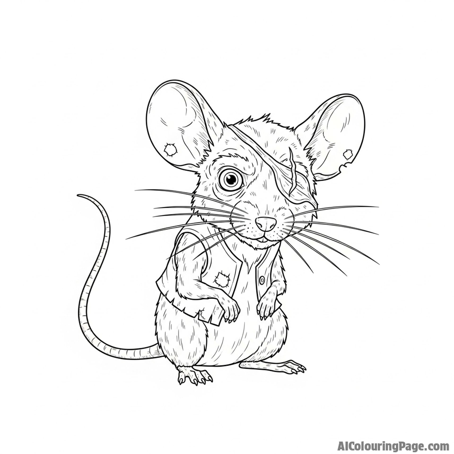 A weathered, old mouse with a scar over one eye, looking wise and experienced.