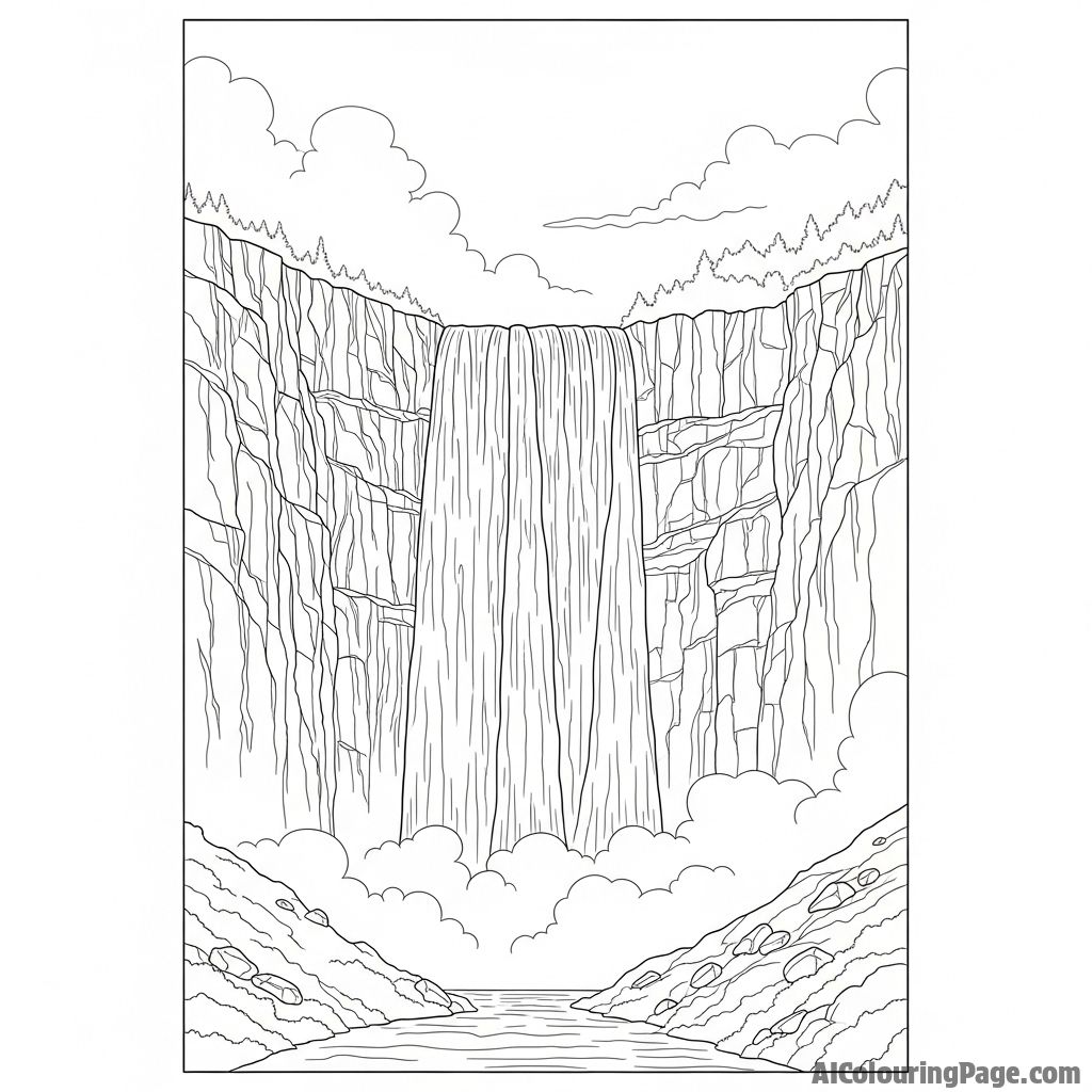 Free Waterfall Coloring Pages – free printable nature and landscapes coloring page to download and print