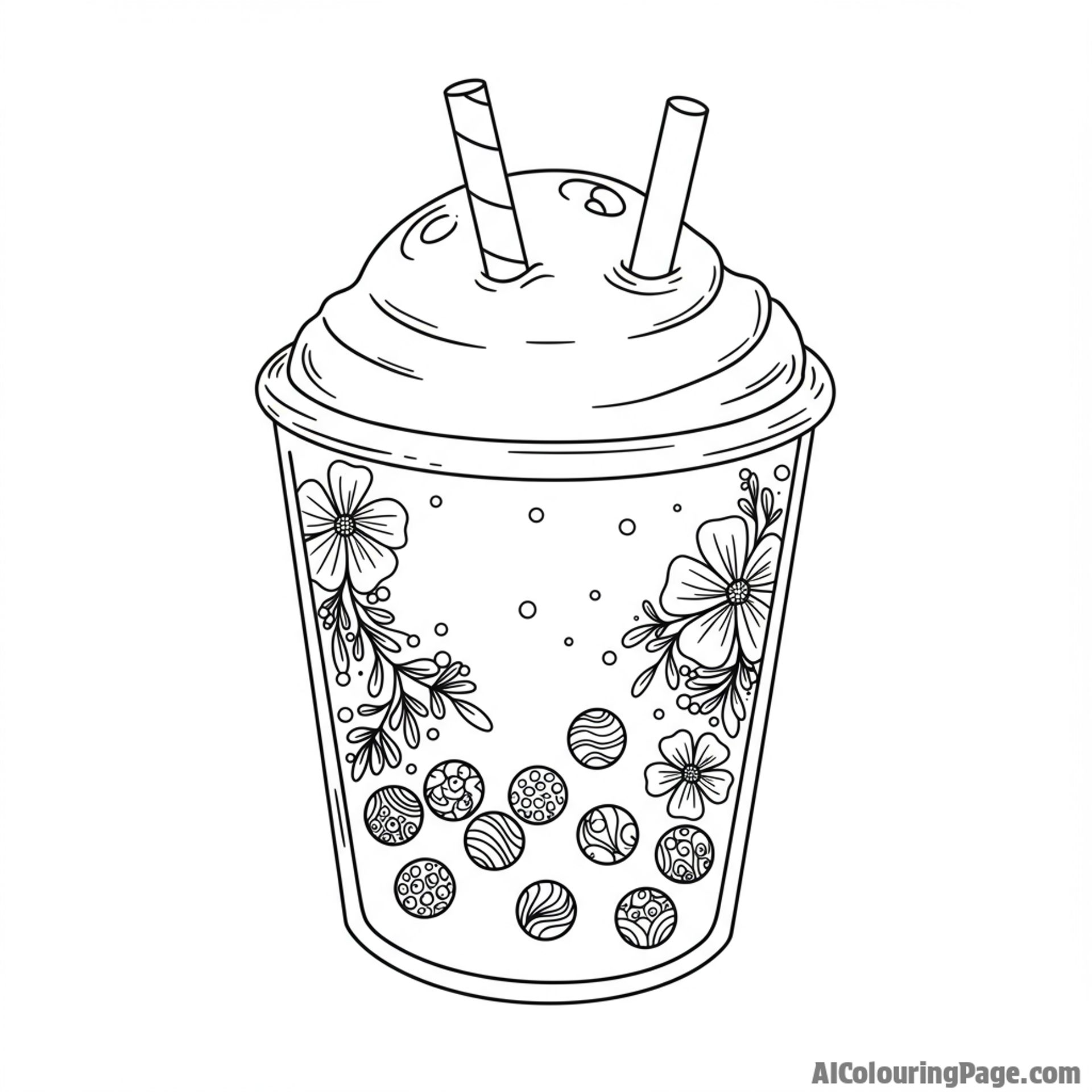 A pleasant boba design with floral accents.