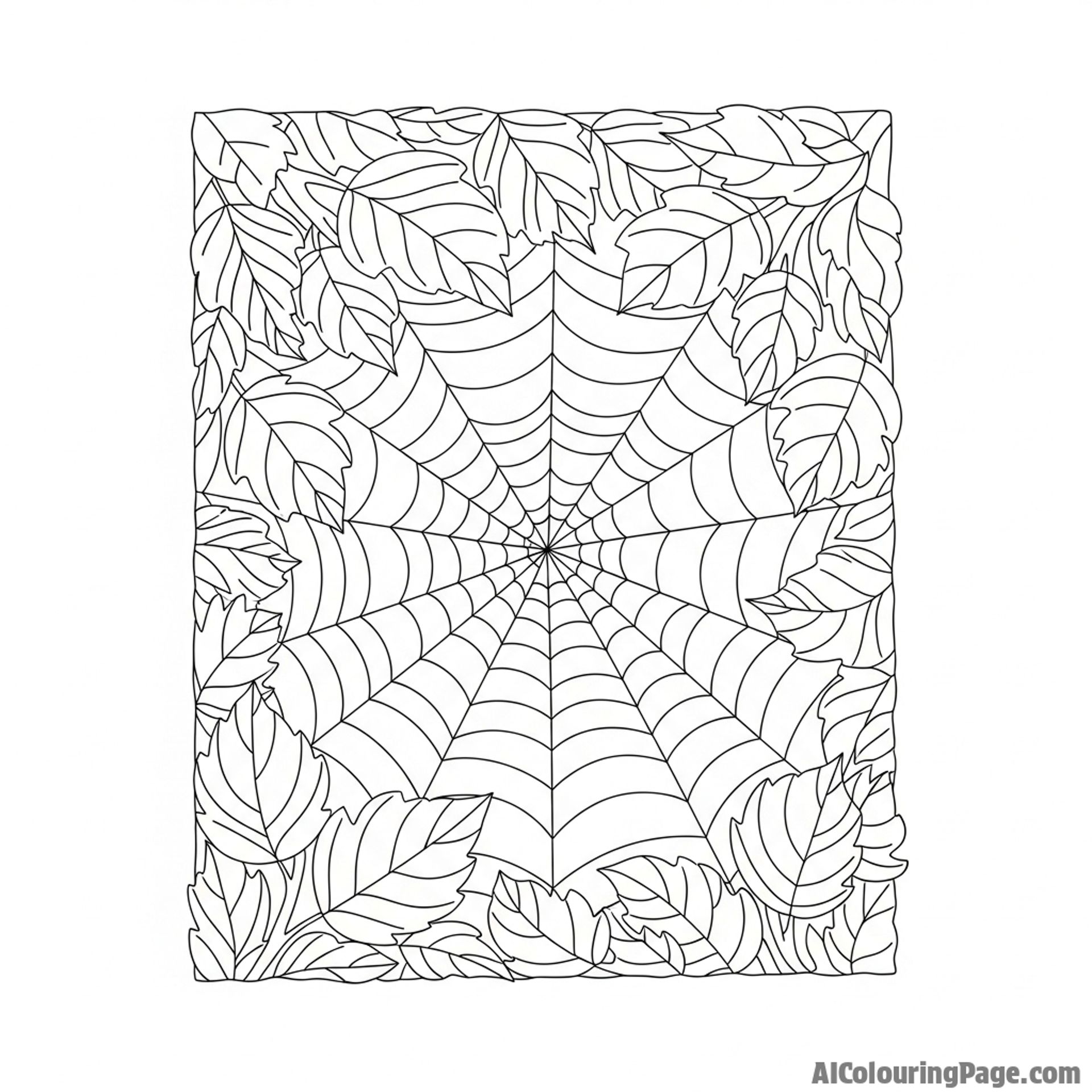 Leaves clinging to a spiderweb, creating an intricate pattern.
