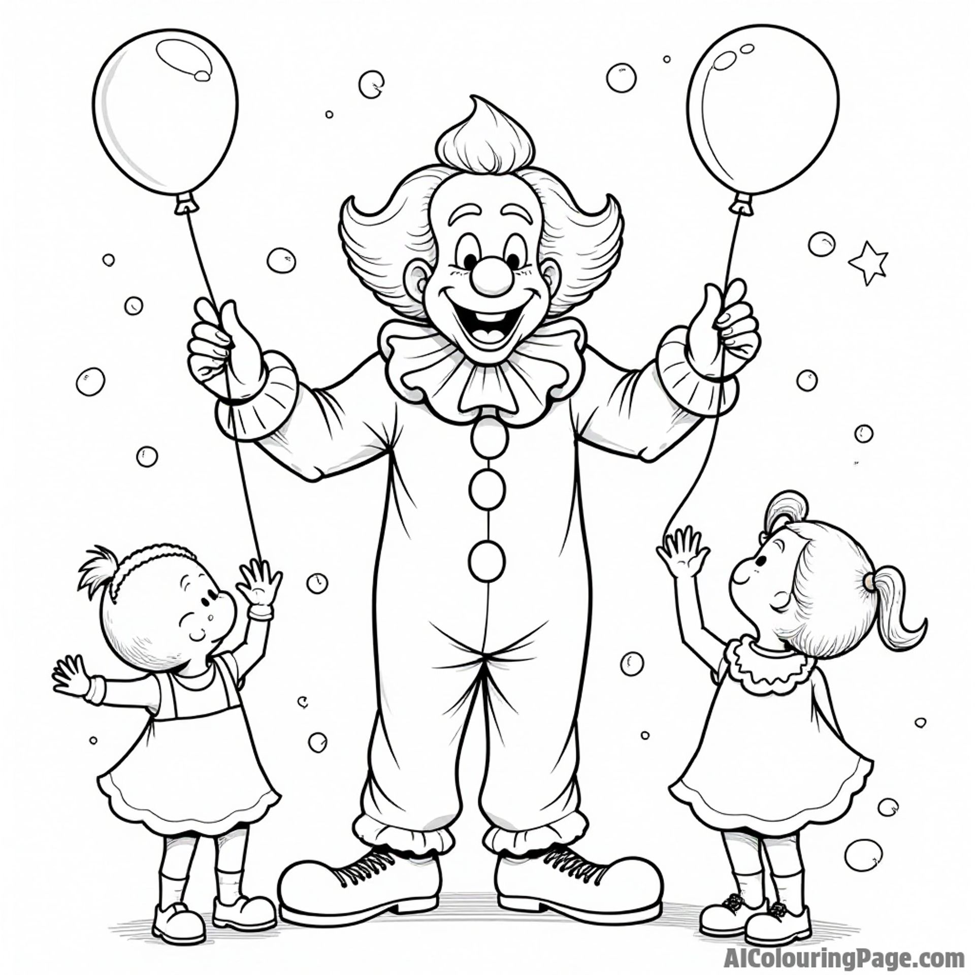 Krusty the Clown entertaining kids with balloons and confetti while wearing his iconic clown outfit at a circus event.