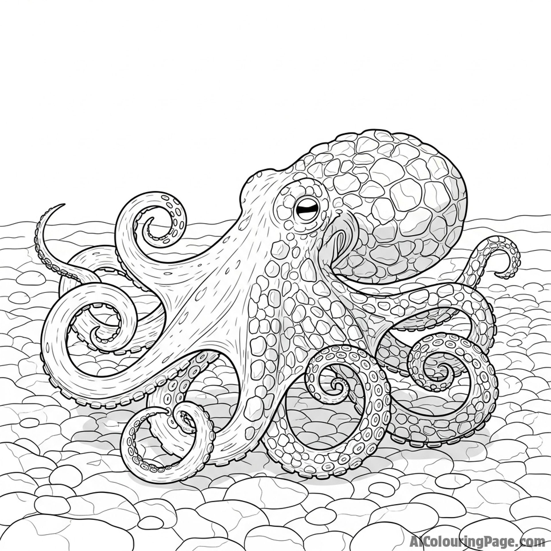 An octopus changing its skin texture to match the rocky seabed