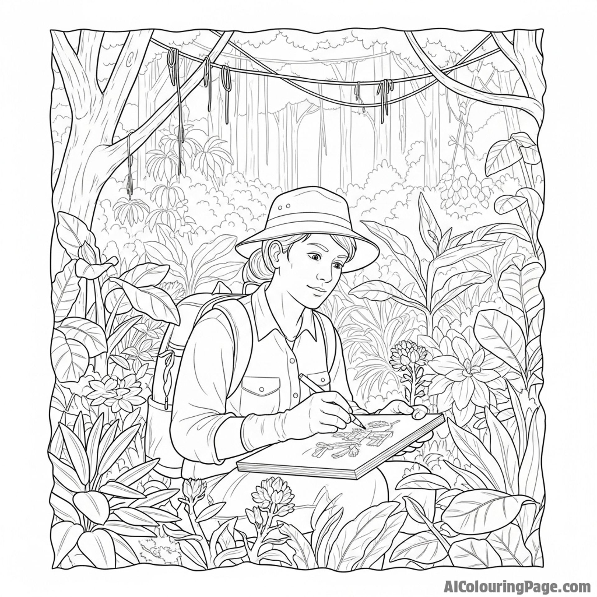 A researcher studying rare plants in the remote corners of the rainforest.
