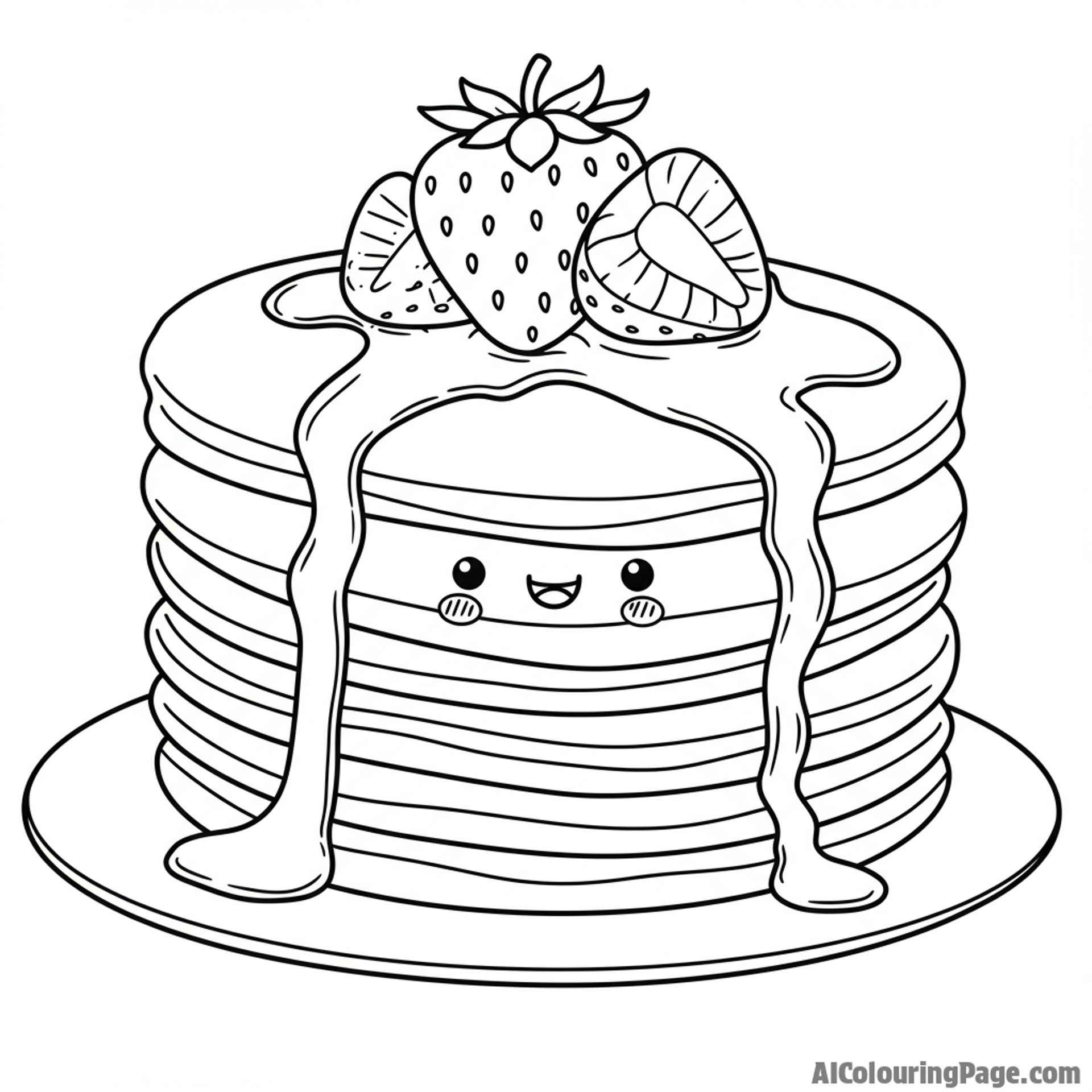 stack of strawberry pancakes, happy face