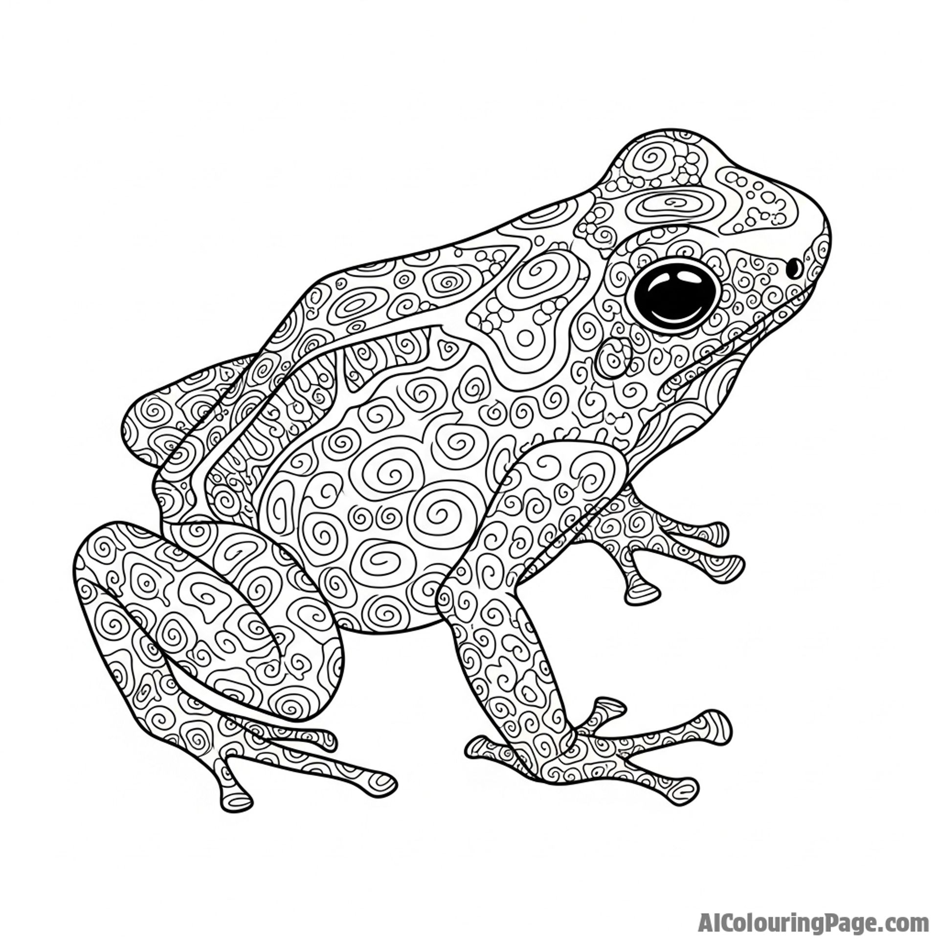 A poison dart frog with intricate, high-contrast patterns on its skin.