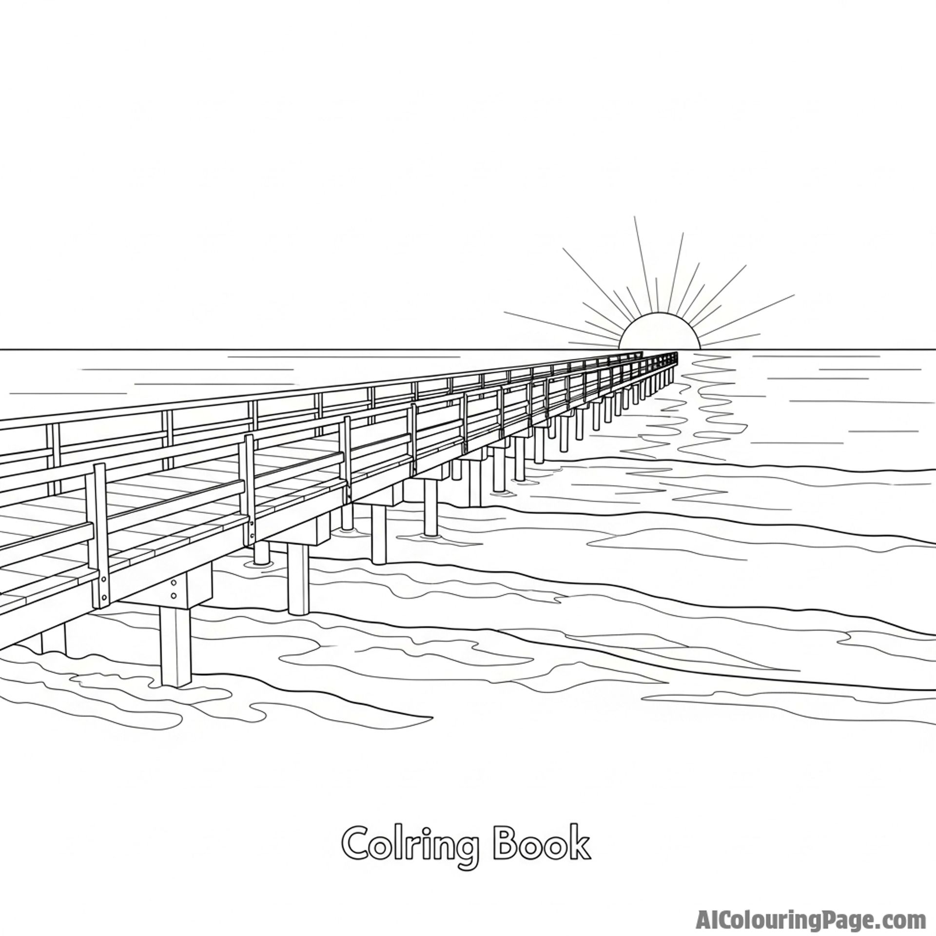 A pier extending into the water at sunset.