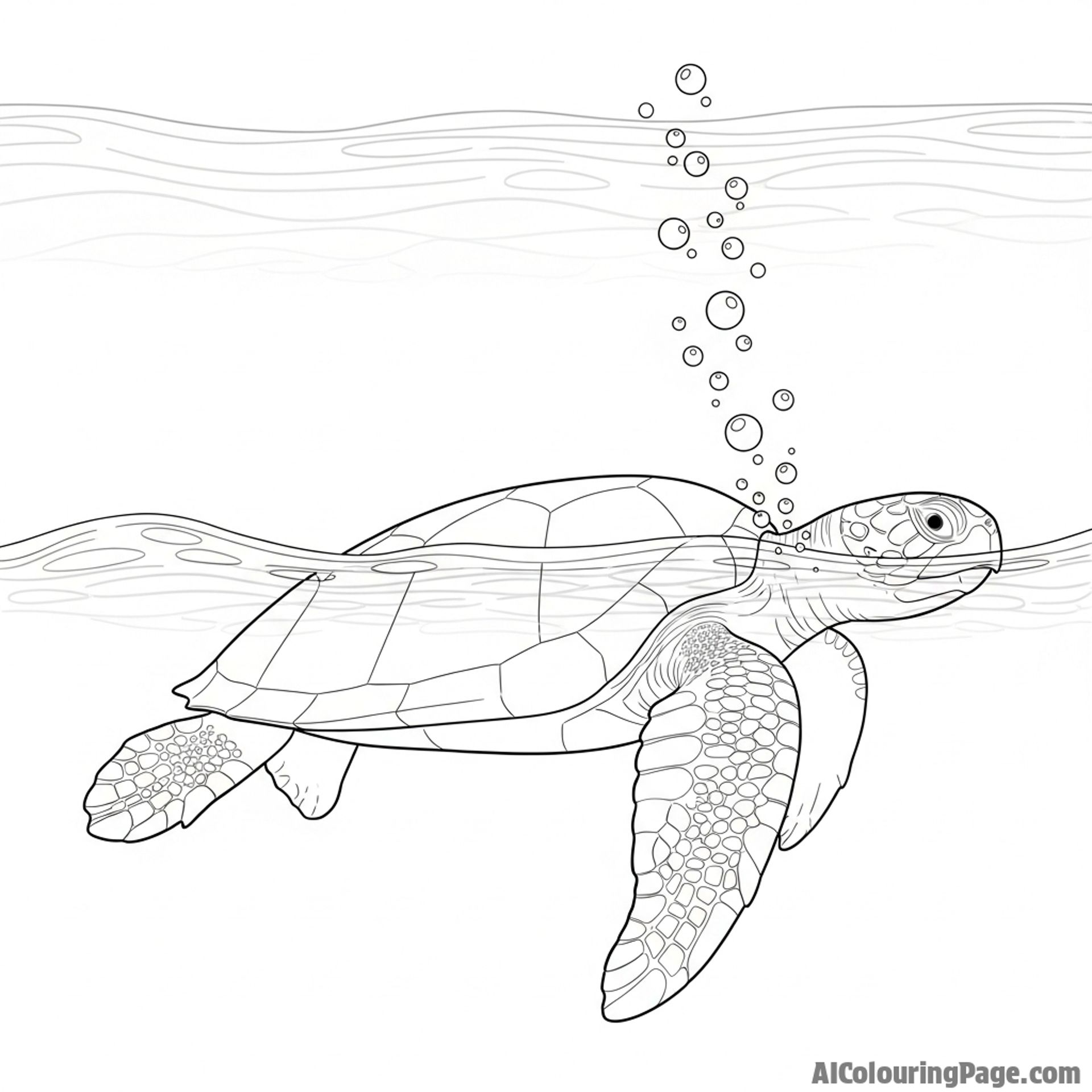 A photographic negative of a turtle swimming in the ocean.