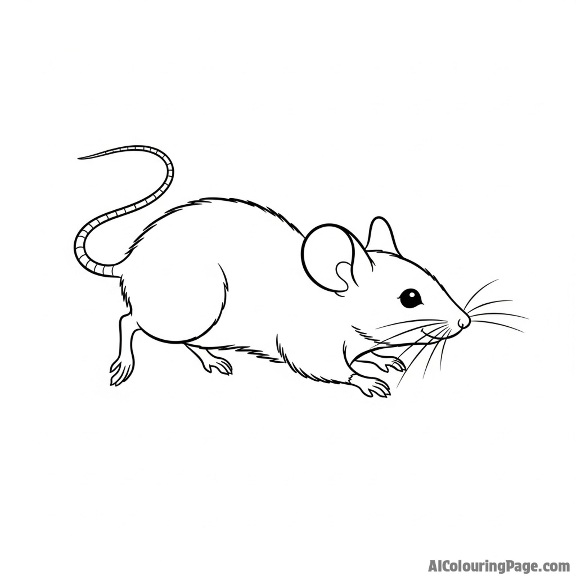 A minimalist line drawing of a mouse captured in a single, fluid motion.