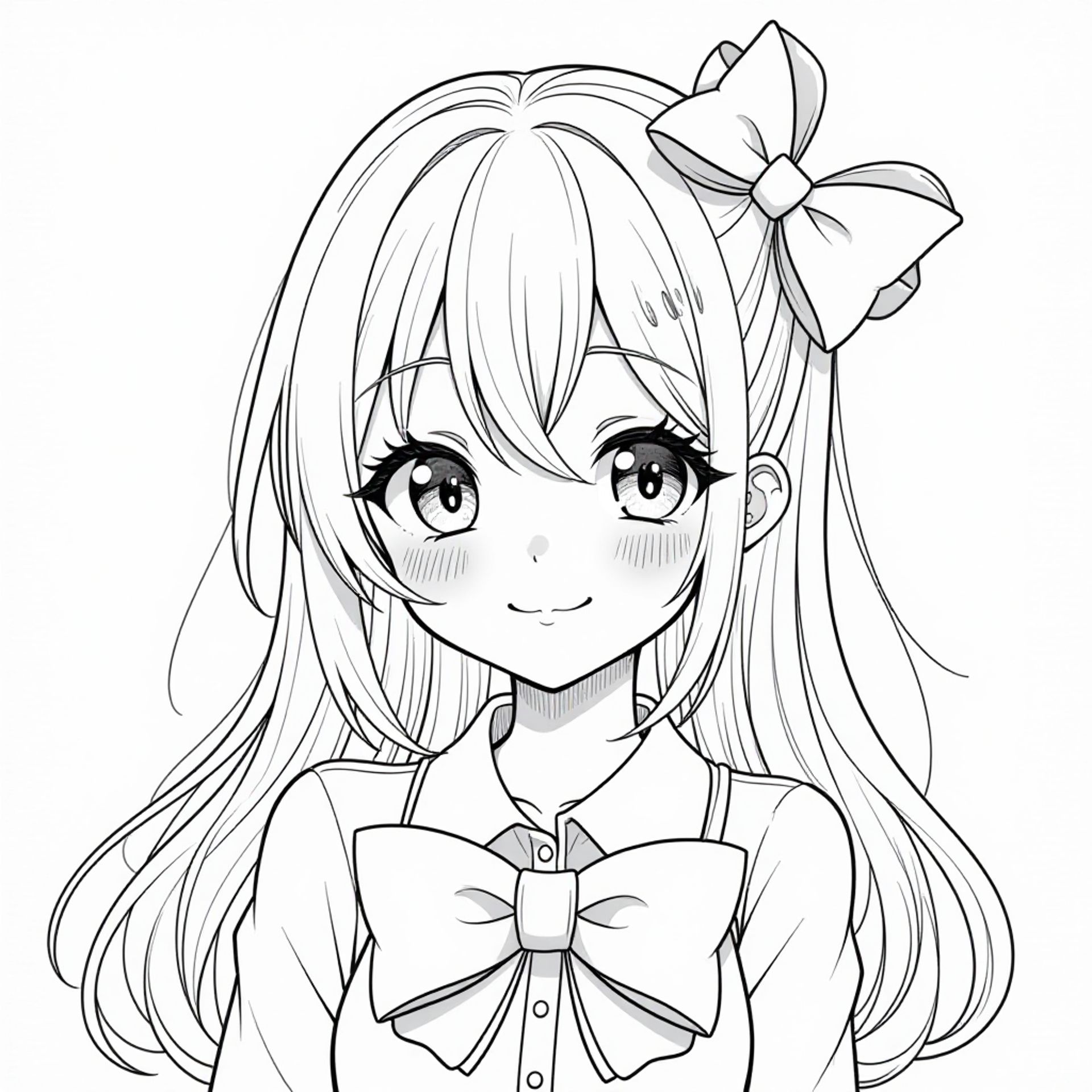 Smiling anime girl with a big bow