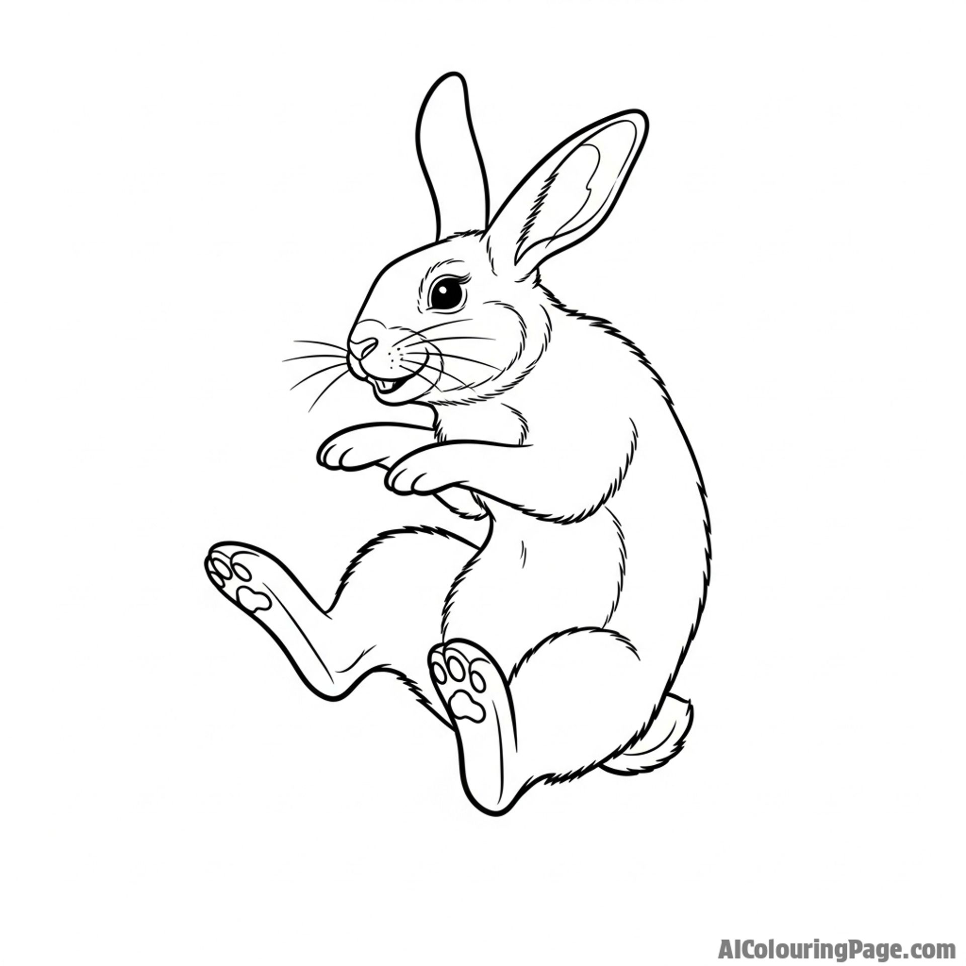 A rabbit performing a joyful "binky," twisting its body in mid-air.