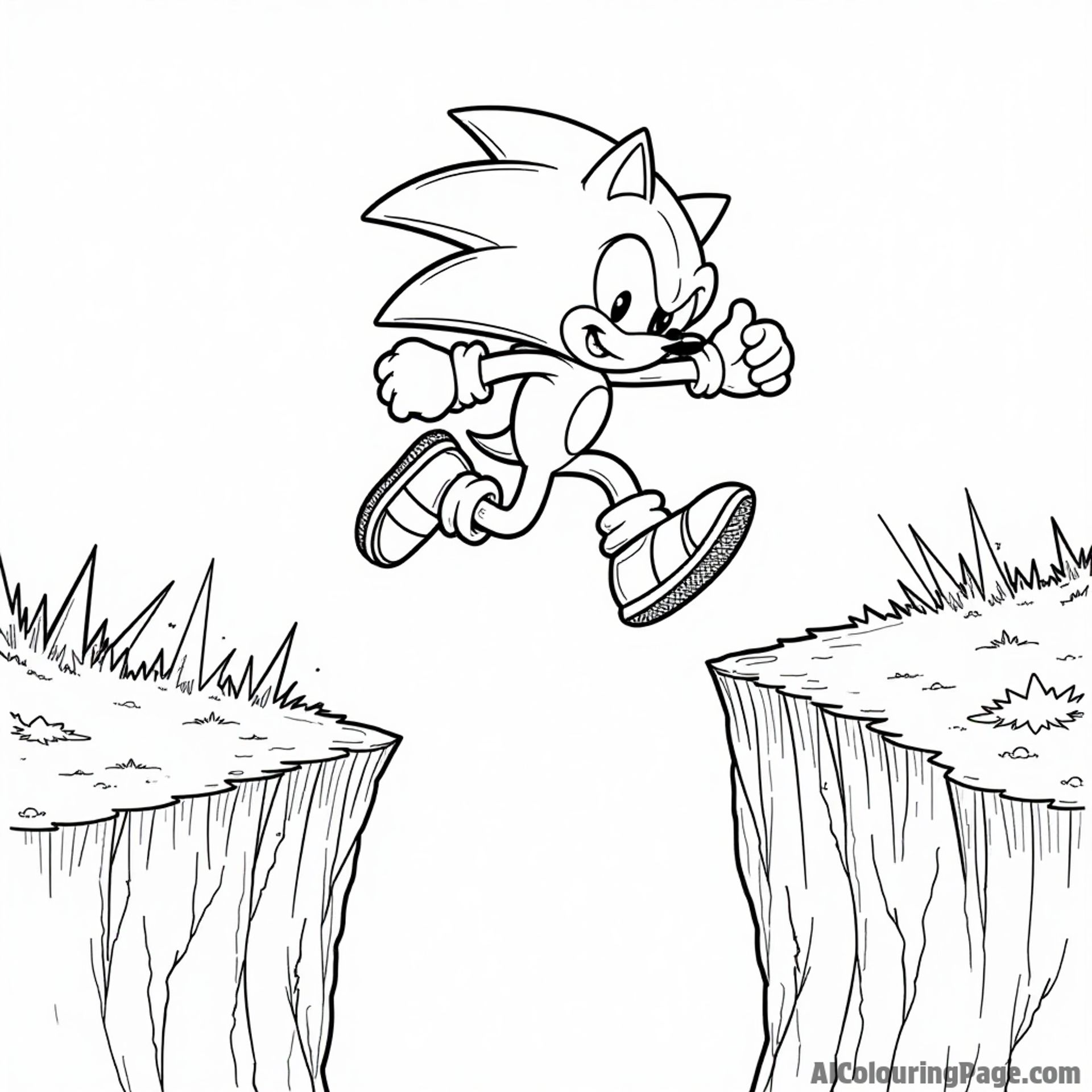 Sonic jumping over a chasm with spikes