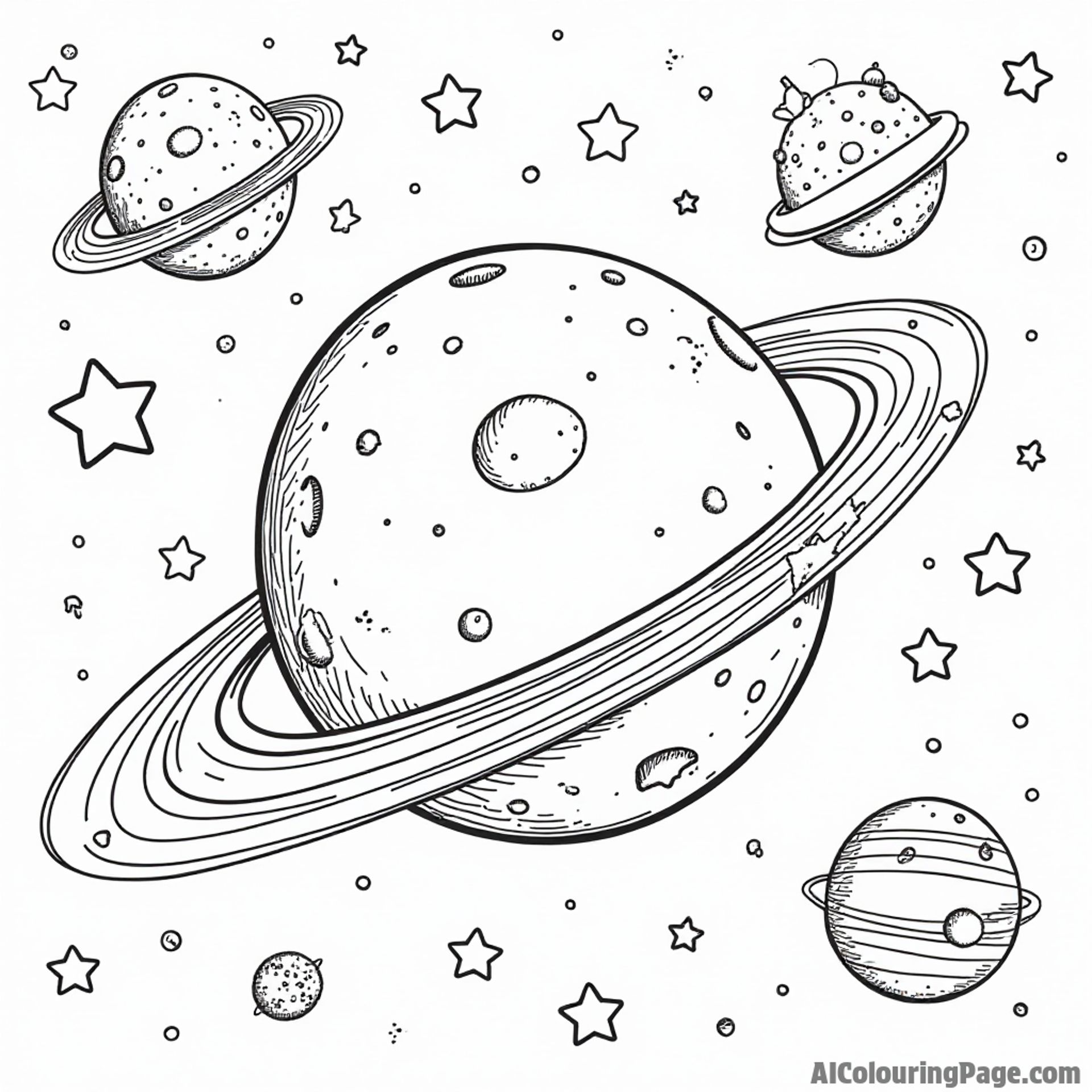 A whimsical bread planet in outer space, with stars and planets made of different kinds of bread floating around.