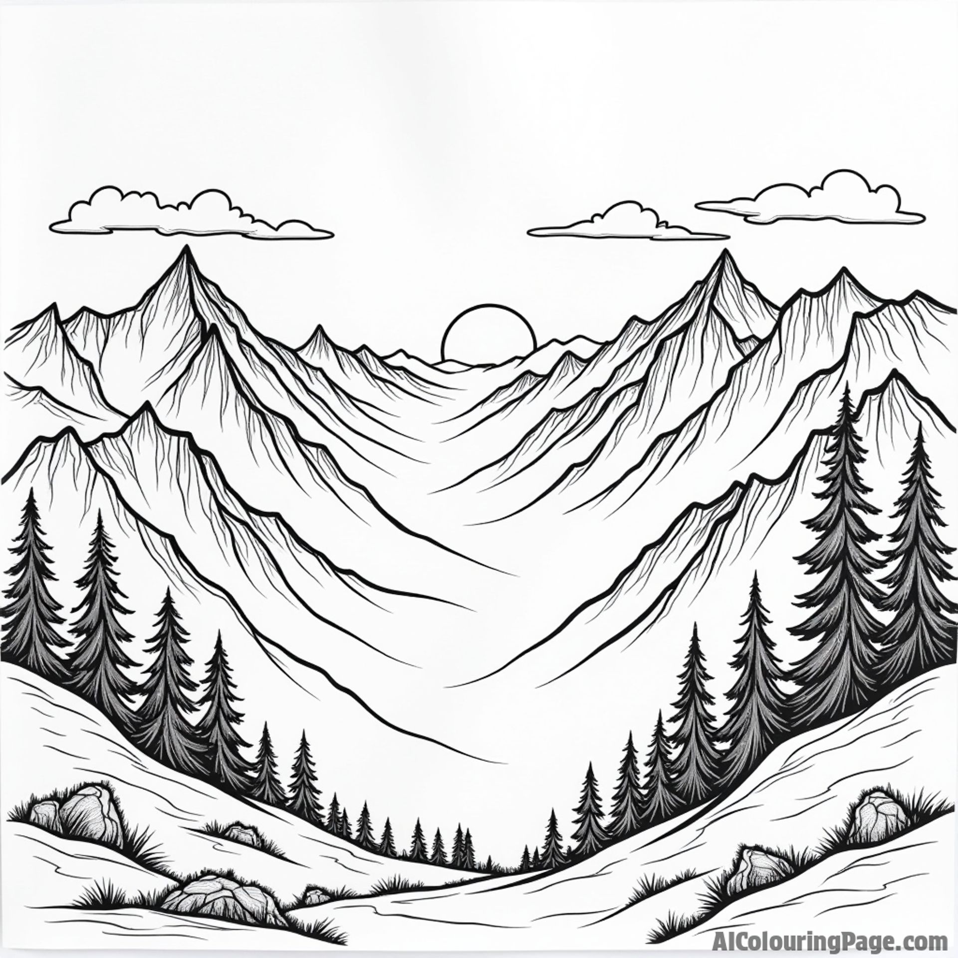A panoramic view of a mountain range at sunrise, mist filling the valleys.