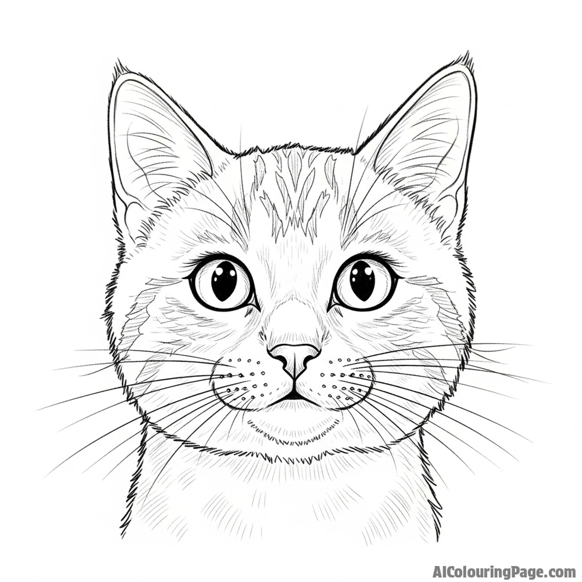 A detailed charcoal drawing of a cat's expressive face.