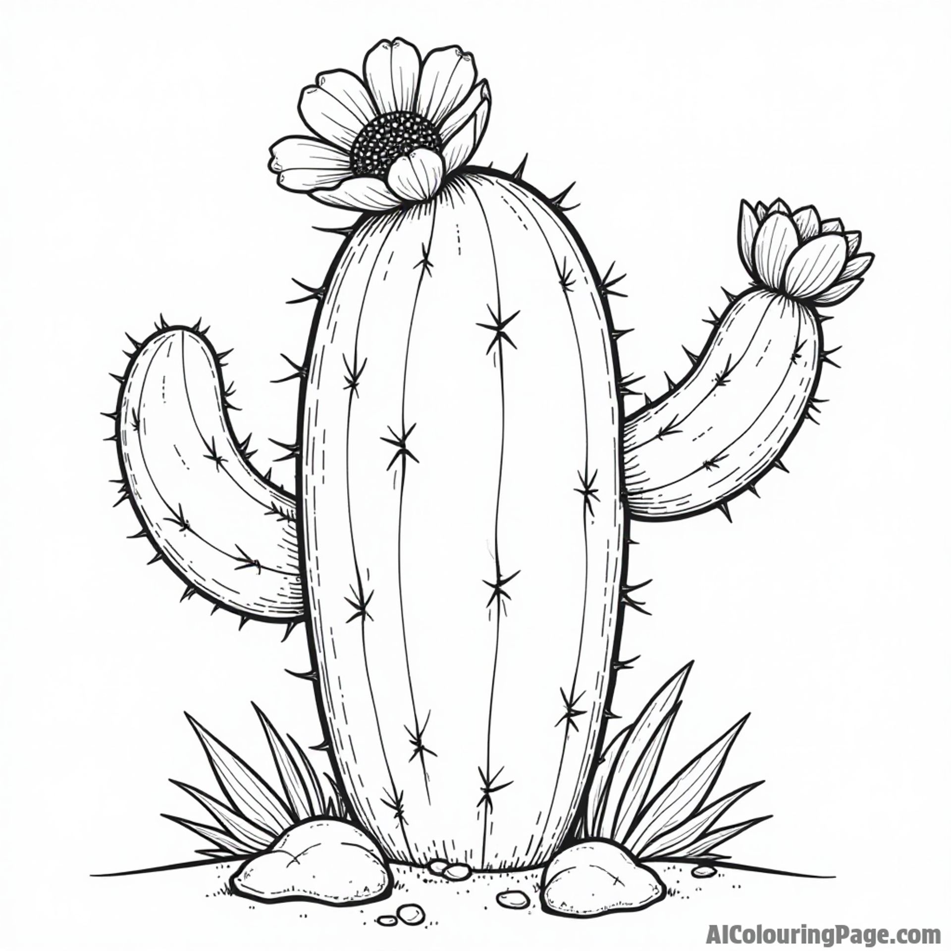 A prickly cactus with a single flower