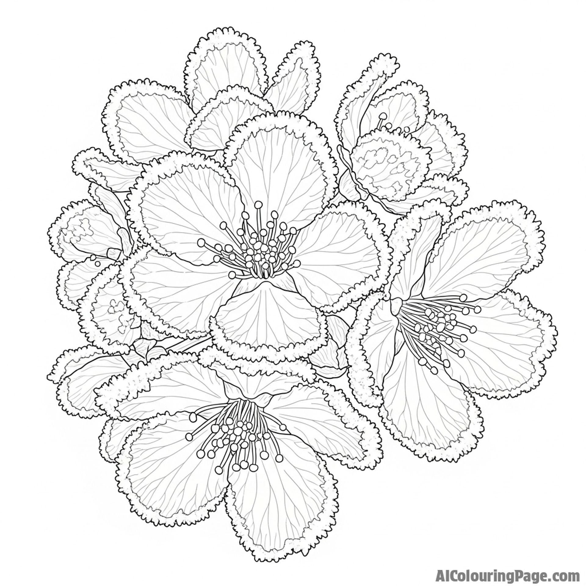 Photorealistic image of frost-covered blossoms.