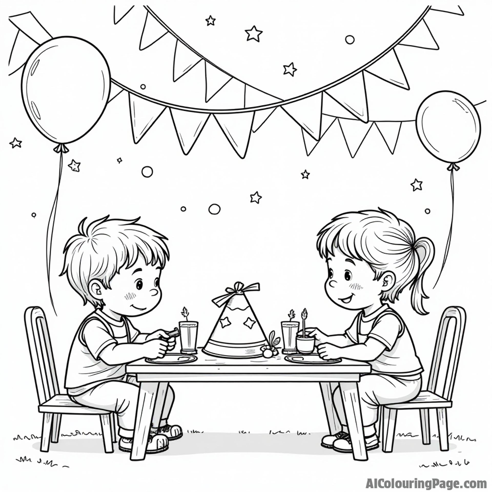 A whimsical Oktoberfest scene depicting children making crafts, like paper hats and decorations, while surrounded by festive banners and colorful balloons, encouraging creativity and imagination.