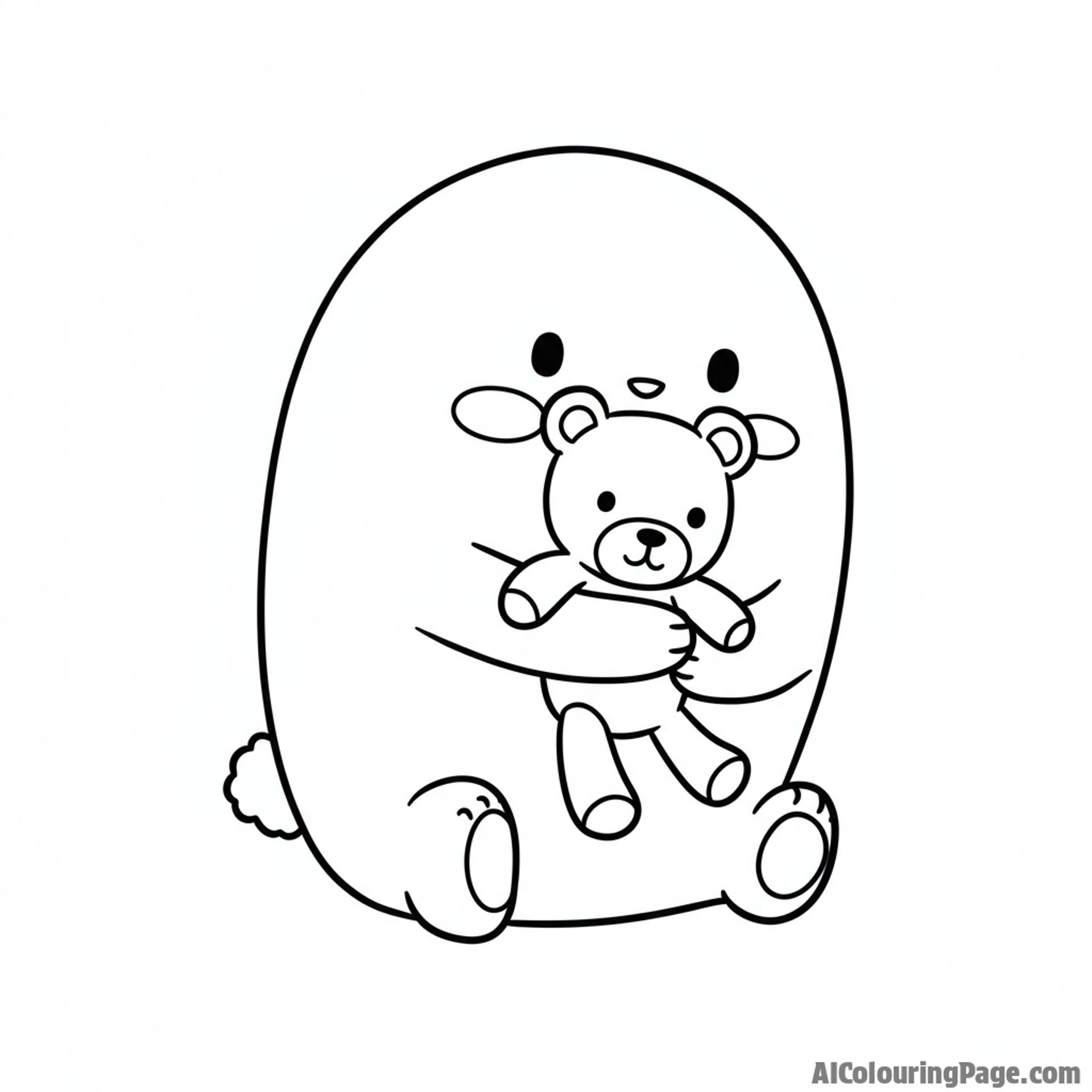 A gentle boba friend hugging a small teddy bear.