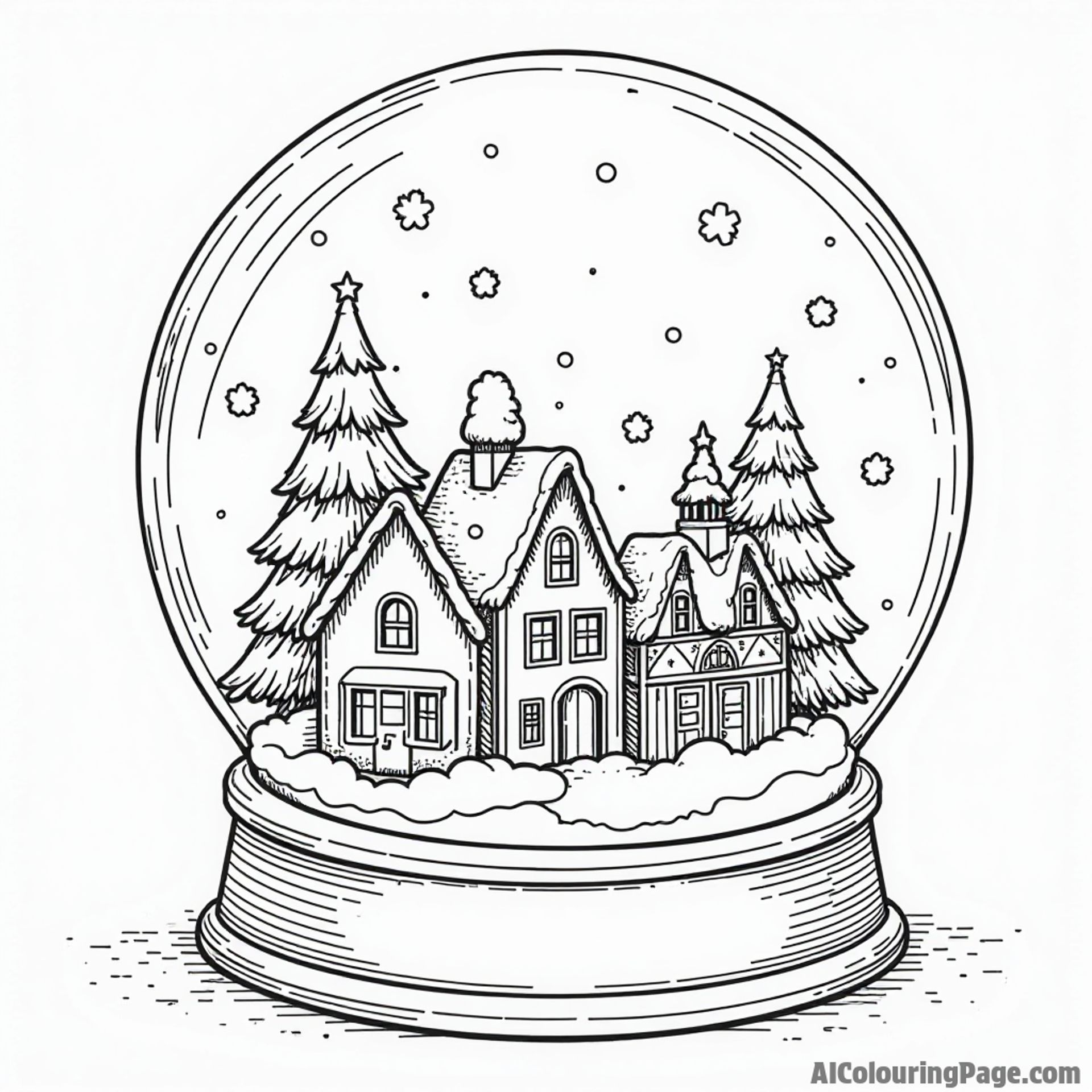 A whimsical snow globe featuring a winter village, complete with snow-covered rooftops and twinkling lights inside.