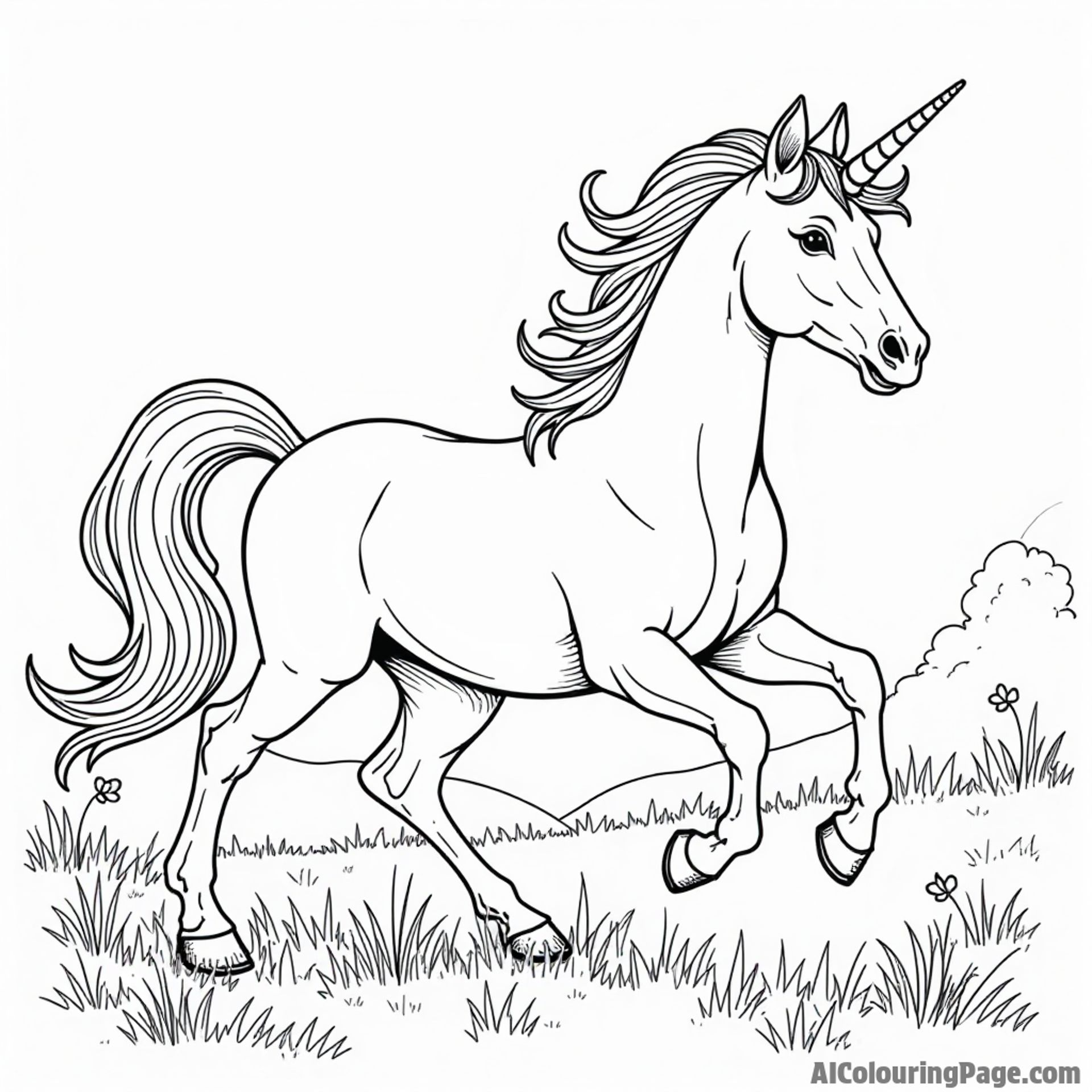 A magical unicorn galloping through a field