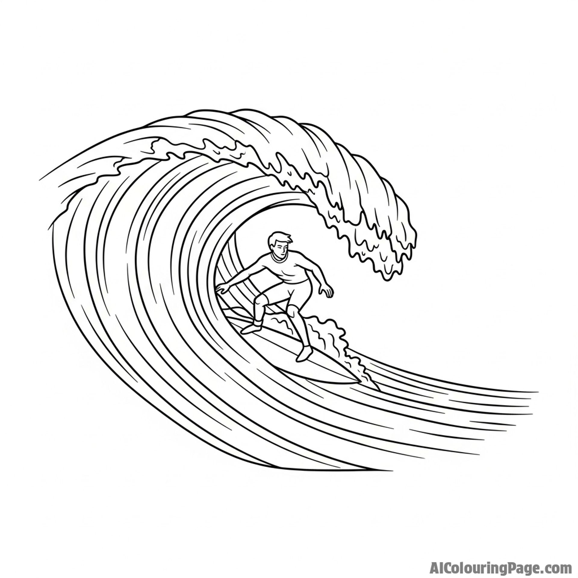 A surfer riding a large wave.