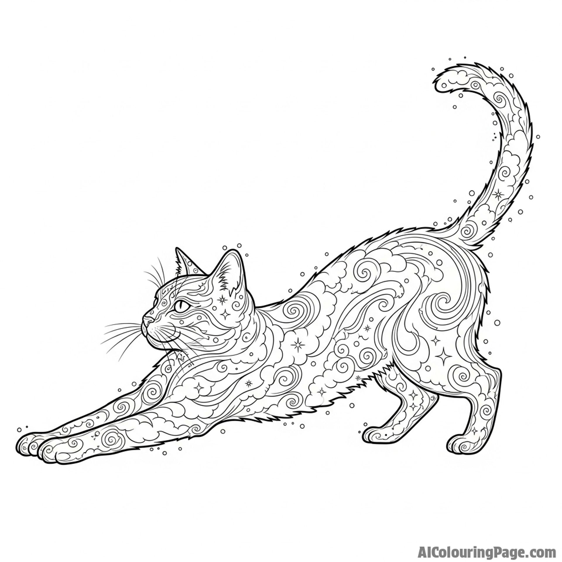 A cat made entirely of swirling stardust and nebulae.