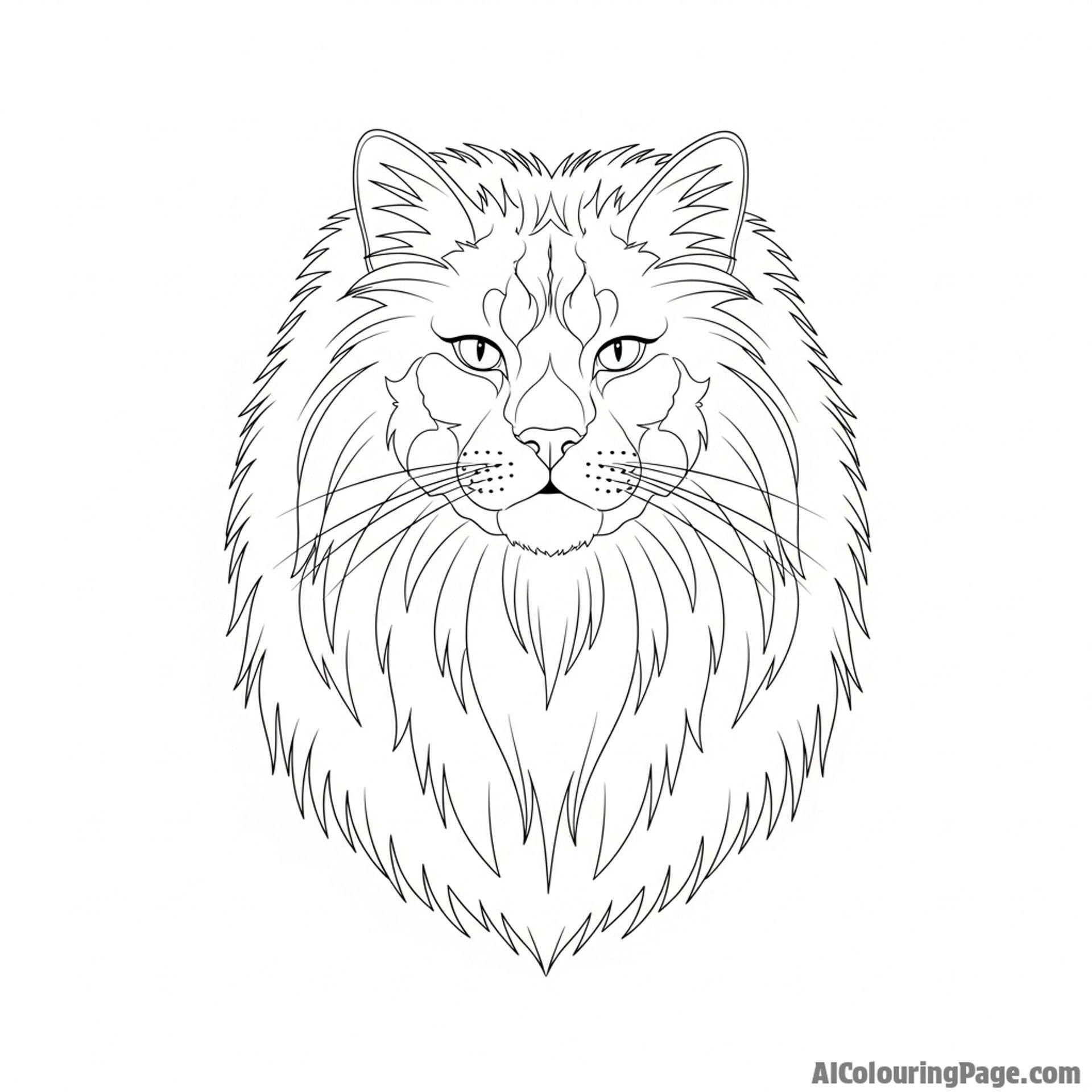 A cat with a mane like a lion, looking majestic.