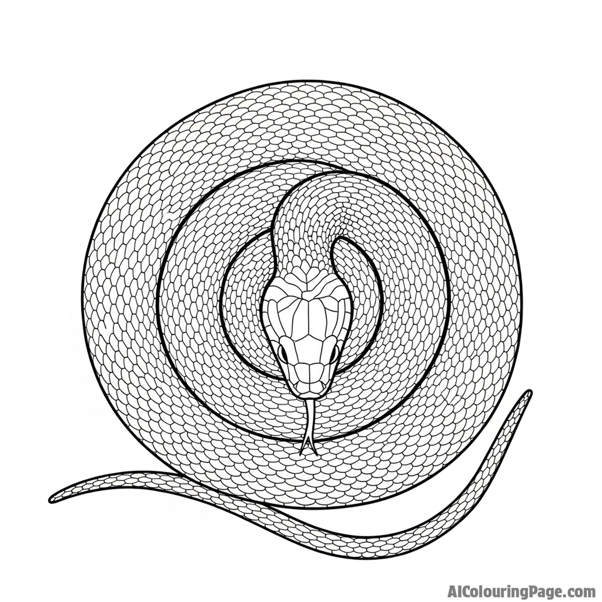 A top-down view of a snake tightly coiled into a perfect, mesmerizing spiral.