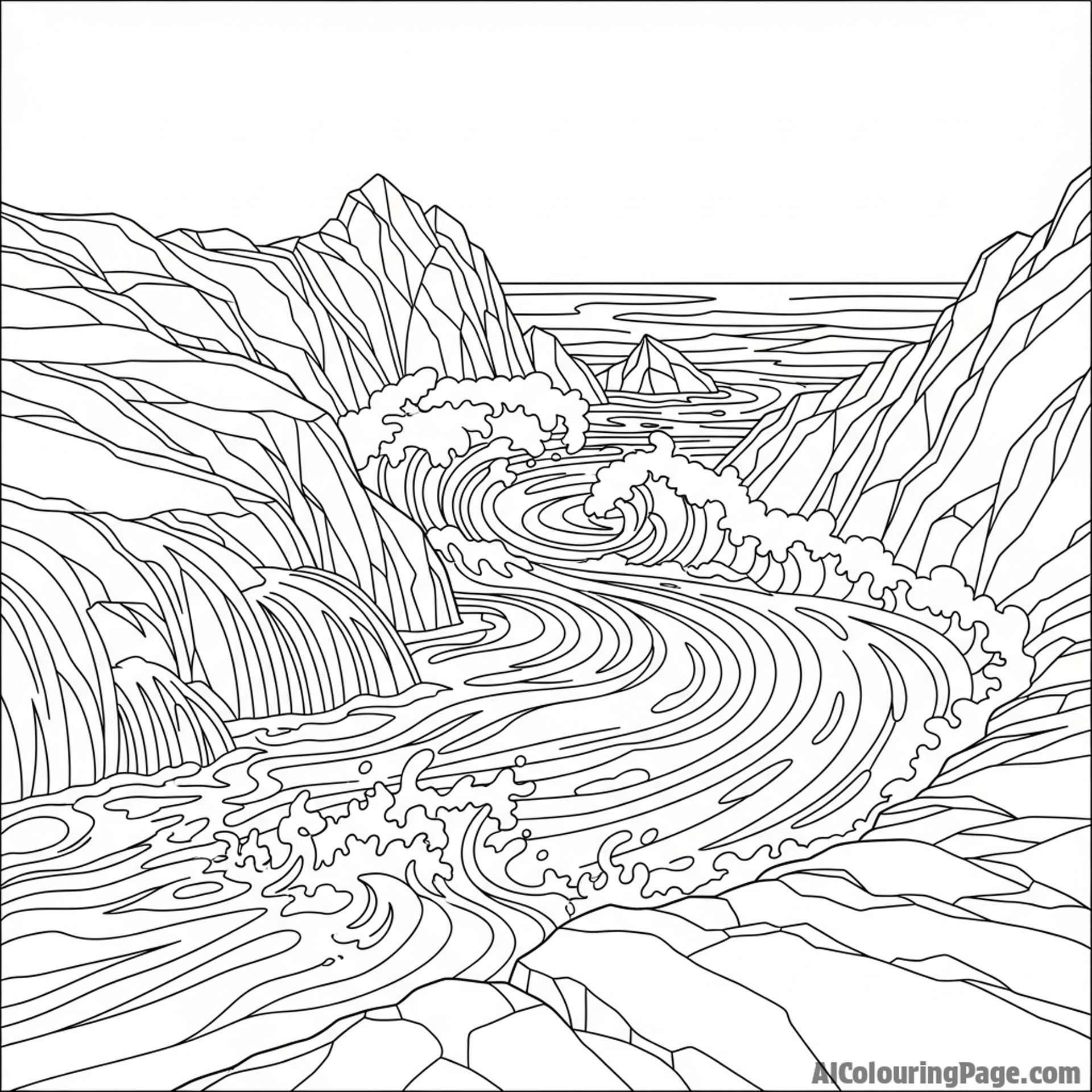 Water swirling around rocks on the coastline.