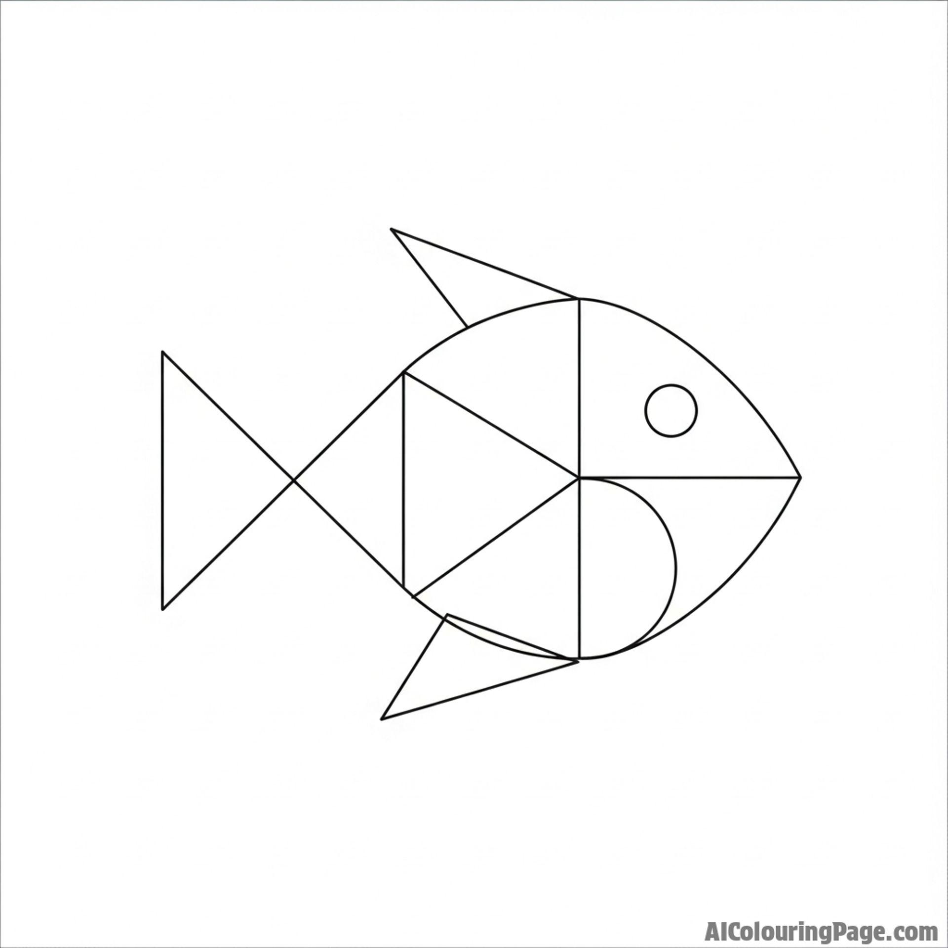 An abstract representation of a fish using only geometric shapes and lines.