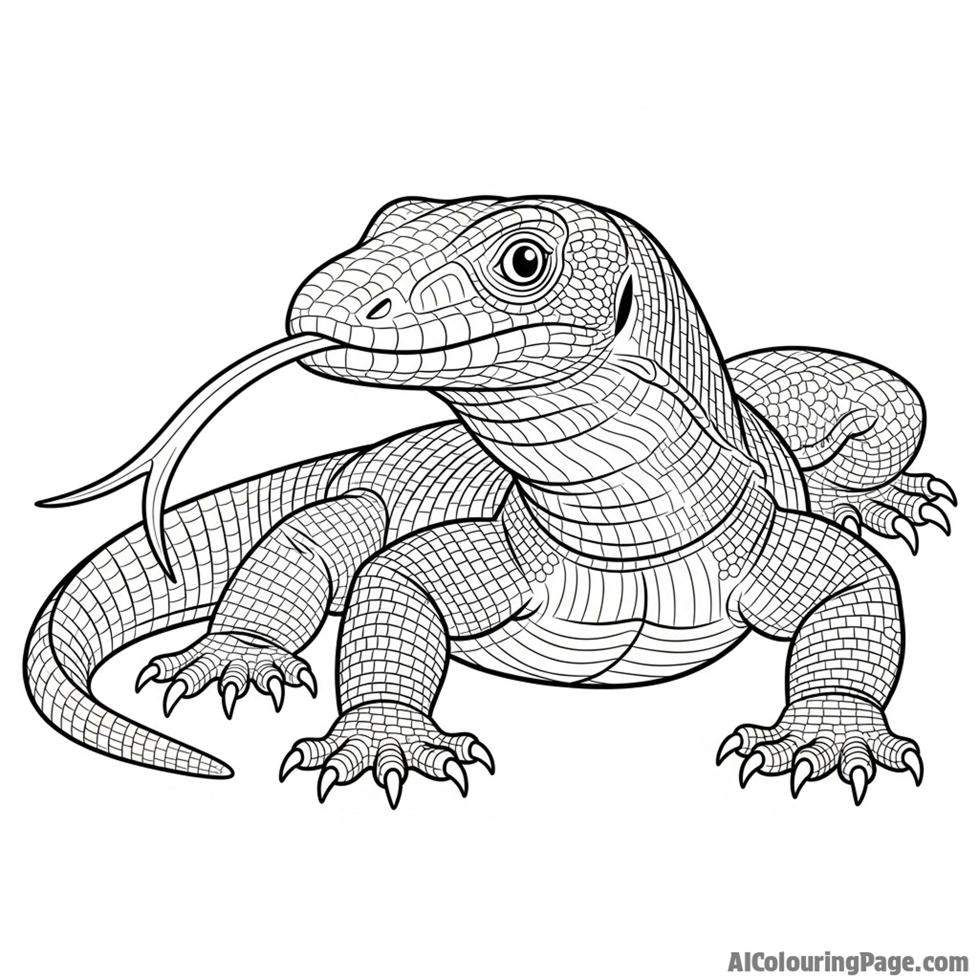A monitor lizard flicking its long, forked tongue to sense the air.