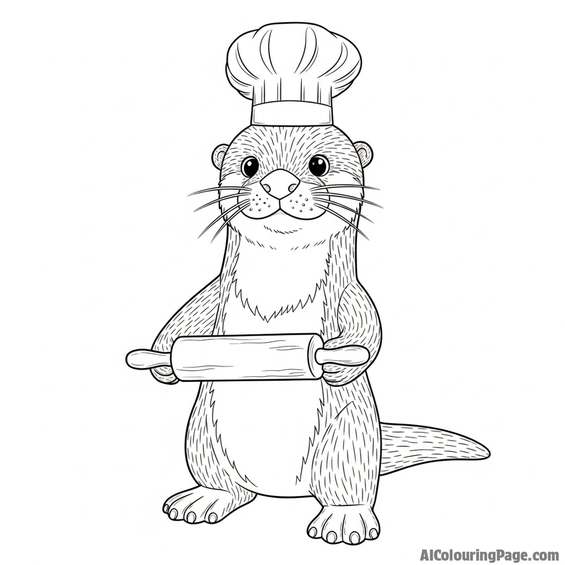 A claymation figure of an otter wearing a tiny chef’s hat.