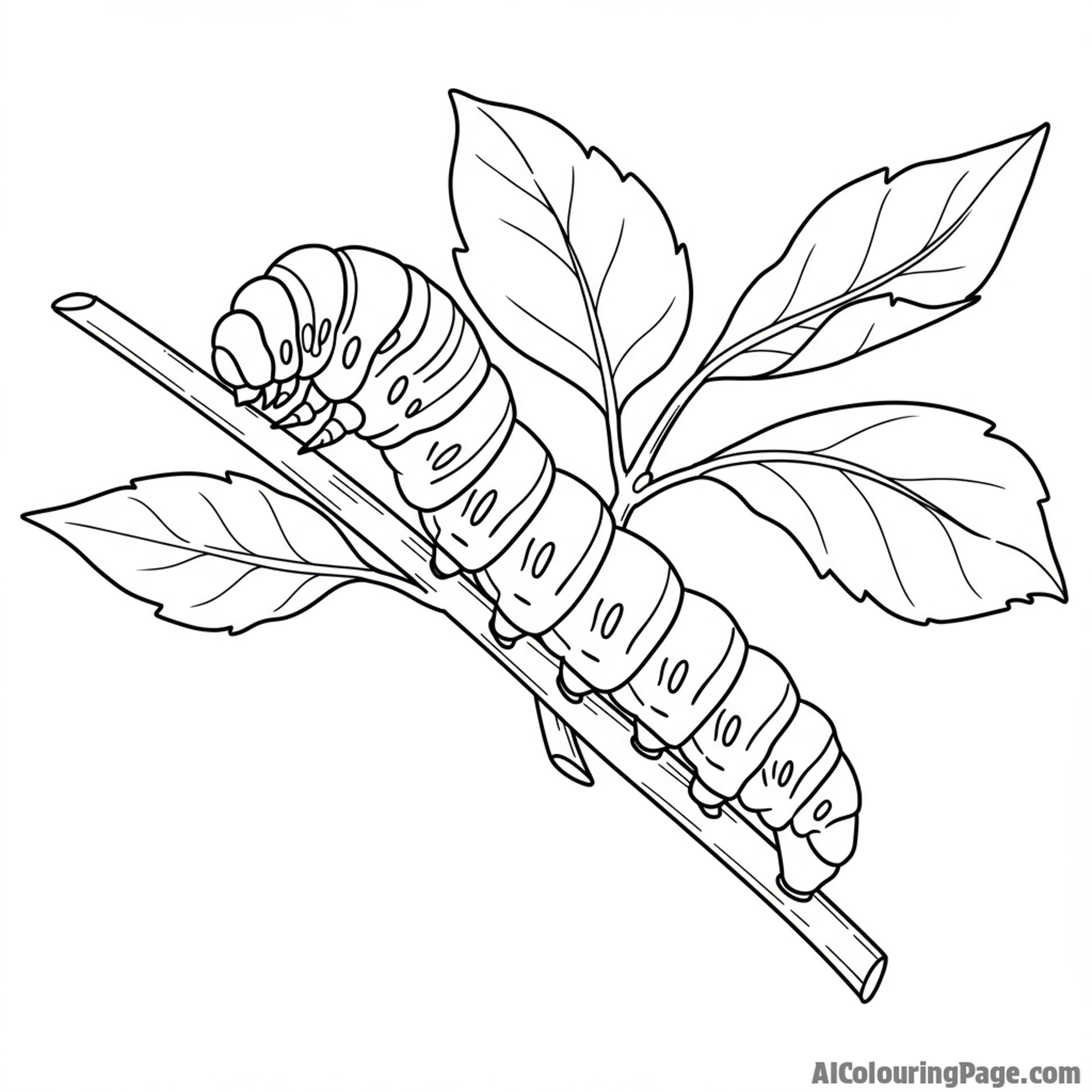 A caterpillar inching its way along a leafy stem.
