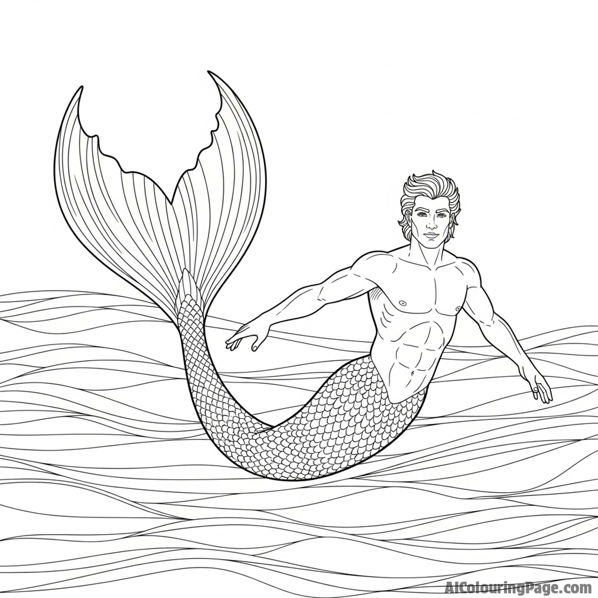 A merman swimming in the ocean