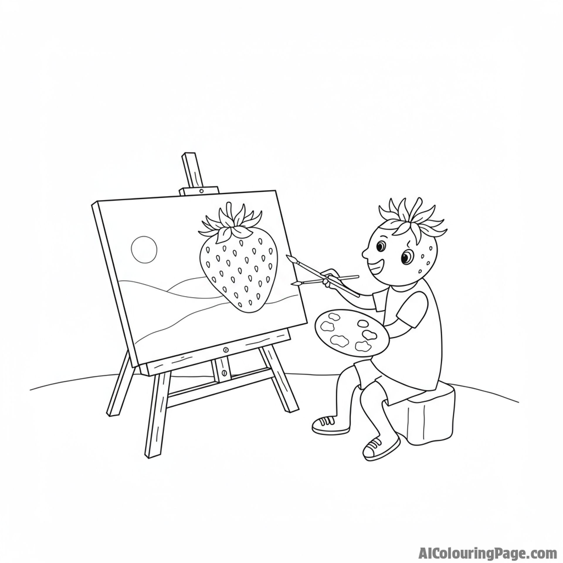 strawberry artist, painting a picture