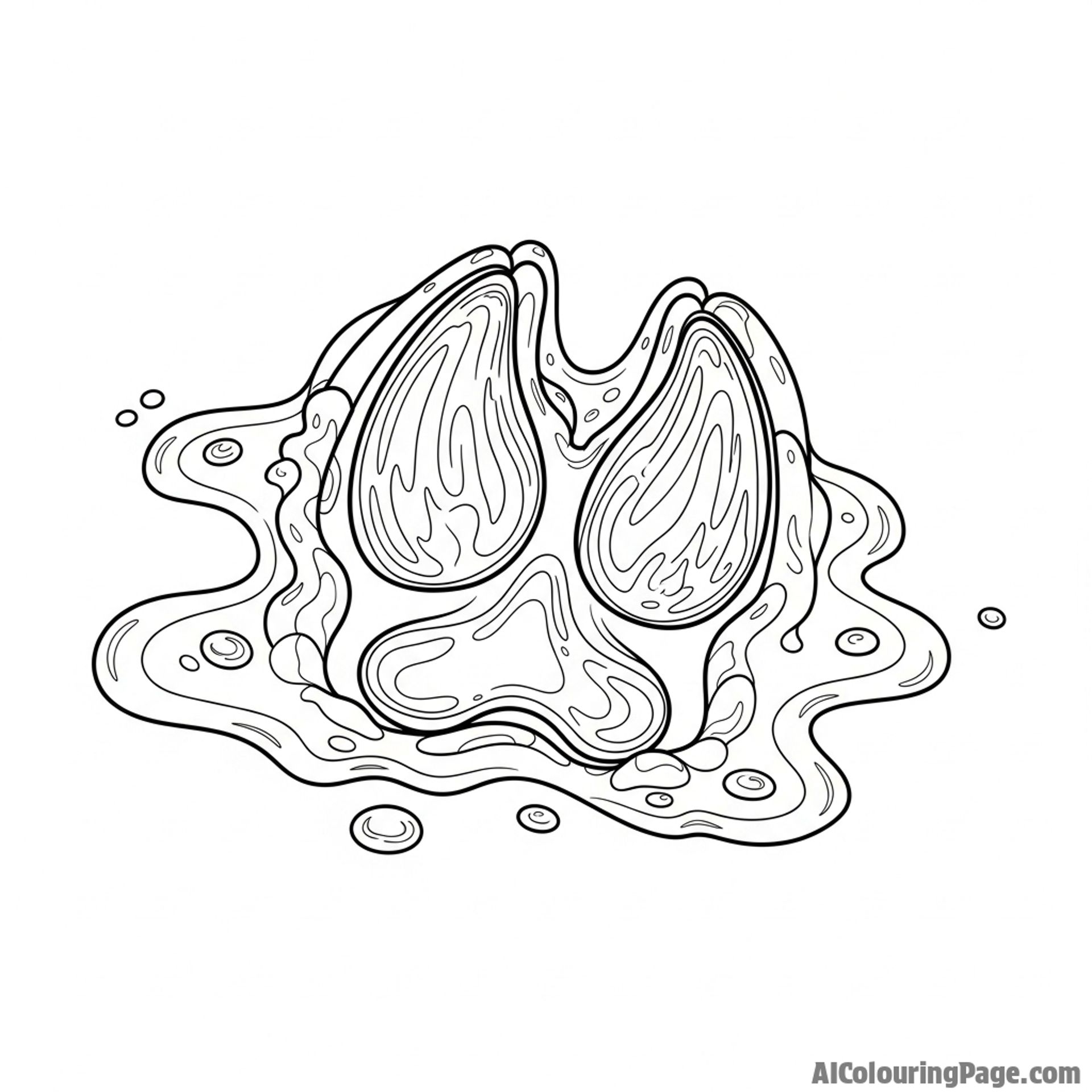 A sharp, detailed photograph of a single cow\'s hoof print in soft, wet mud.