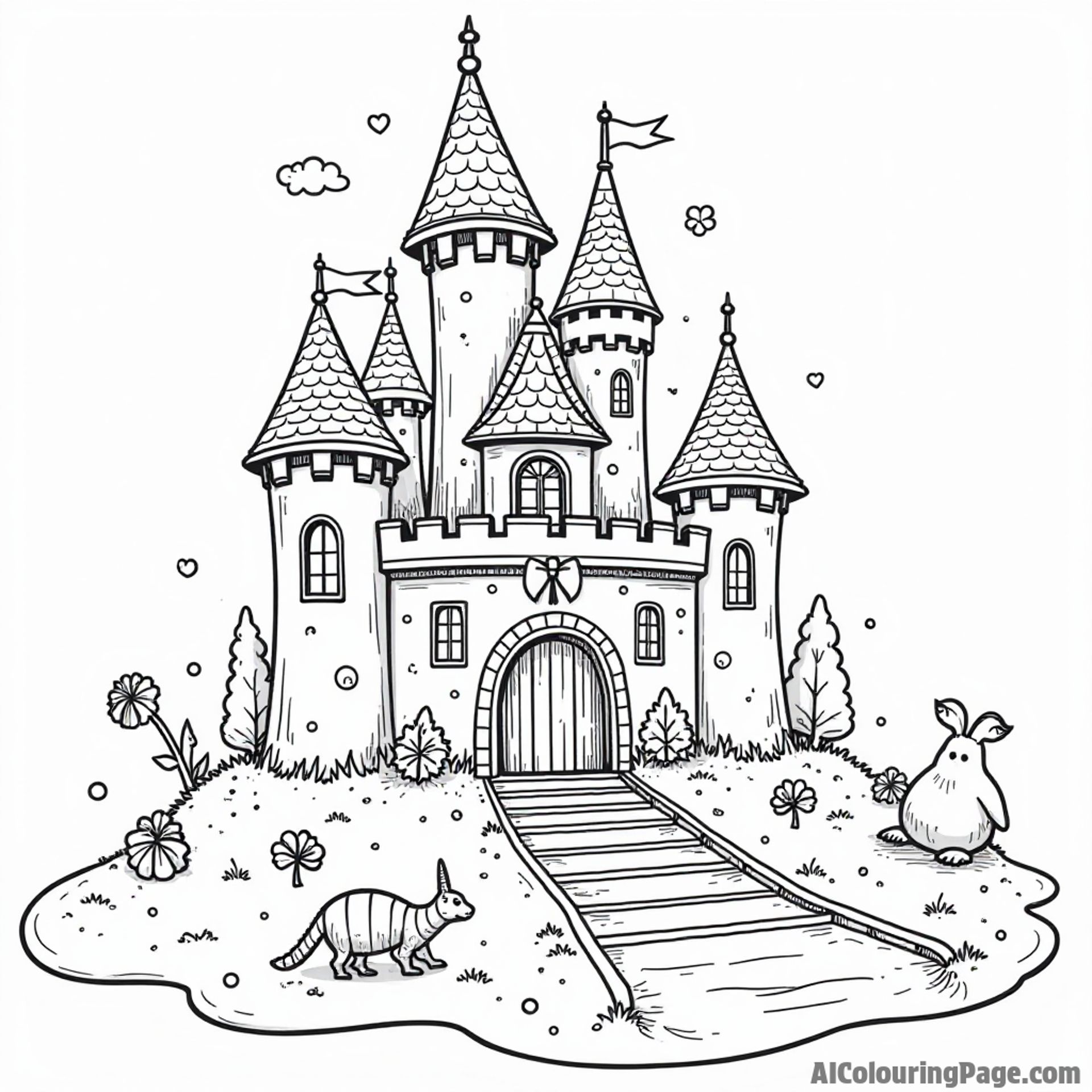 A whimsical chocolate castle with candy turrets and a chocolate moat, inhabited by chocolate-loving fairytale creatures.