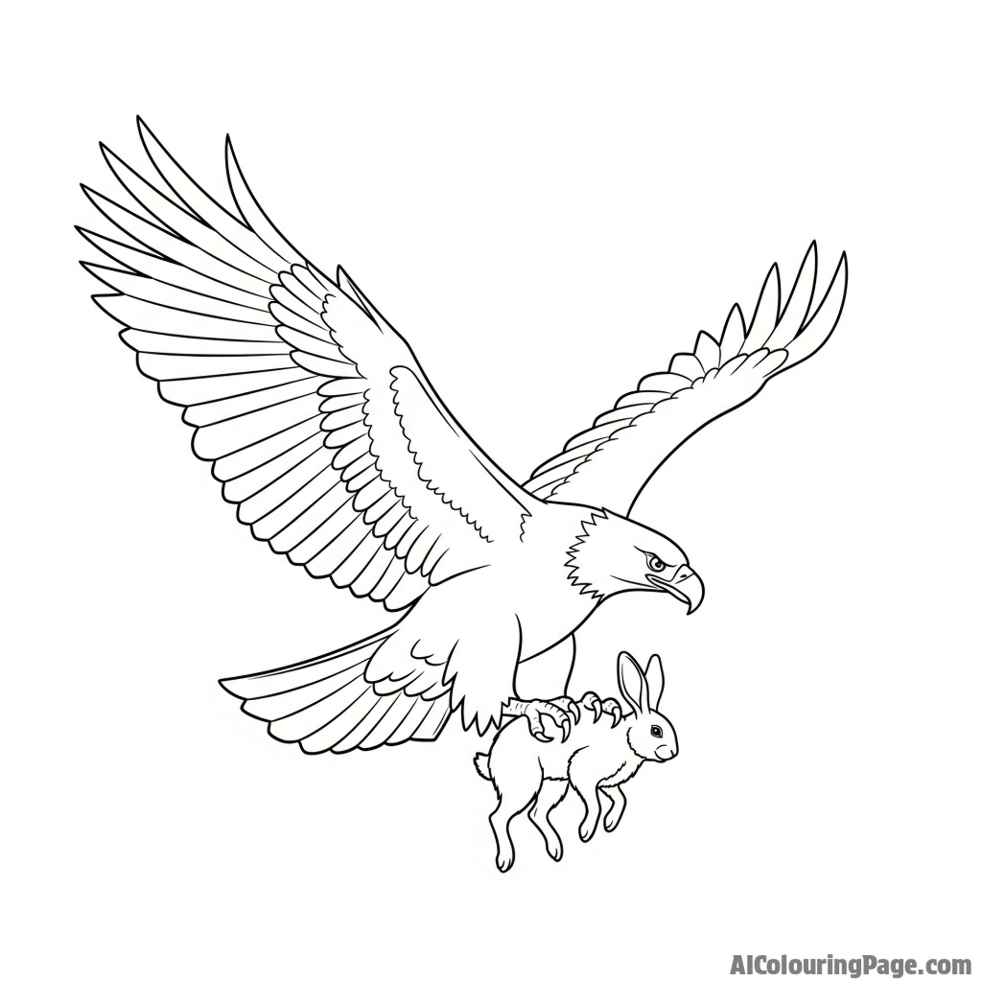 An eagle in flight, carrying its prey in its talons.